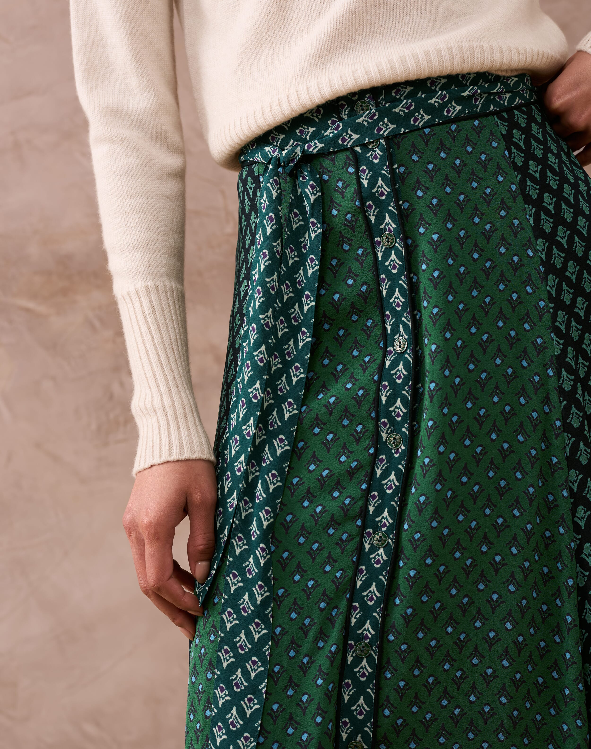 Silk Block Print Patchwork Skirt