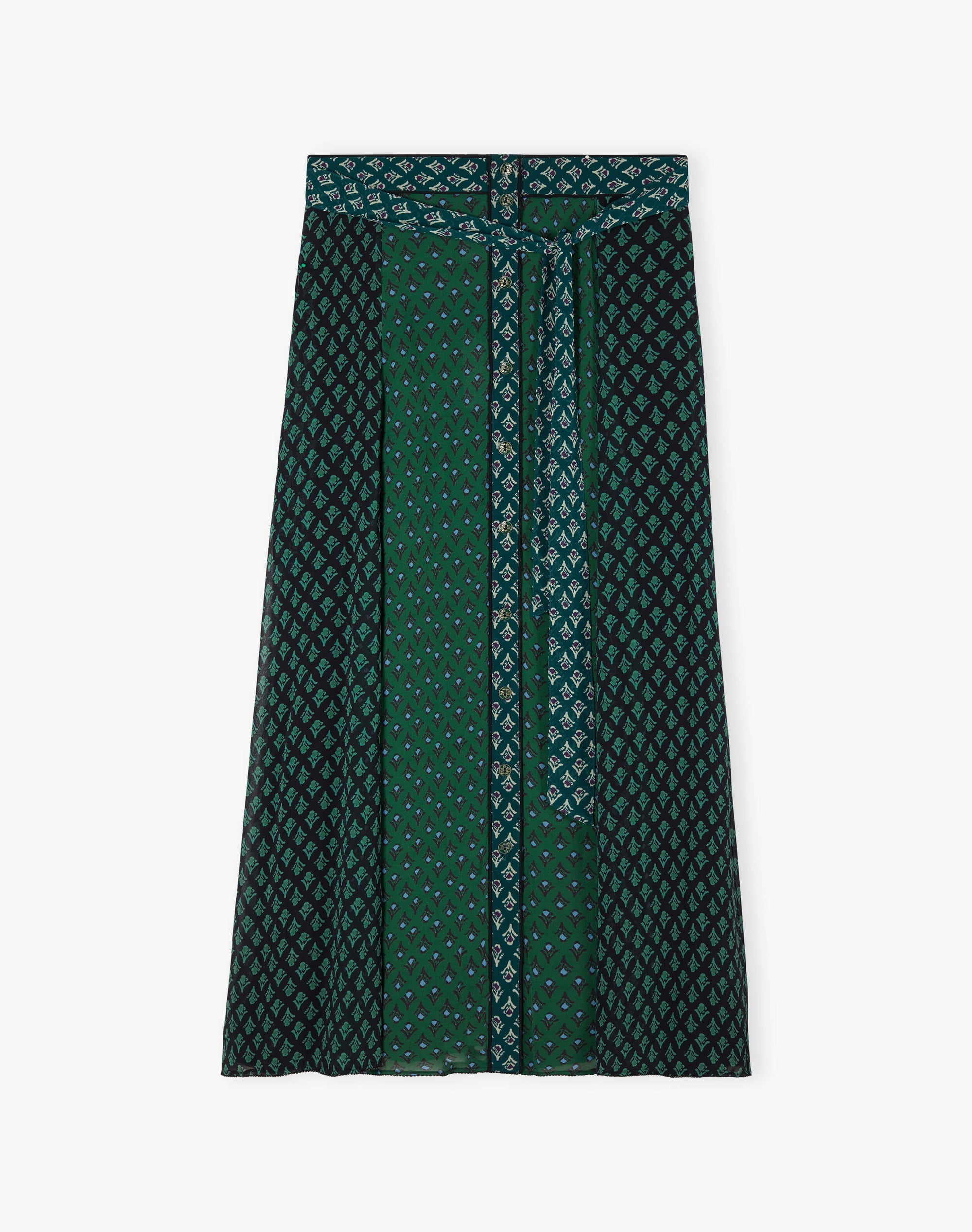 Silk Block Print Patchwork Skirt