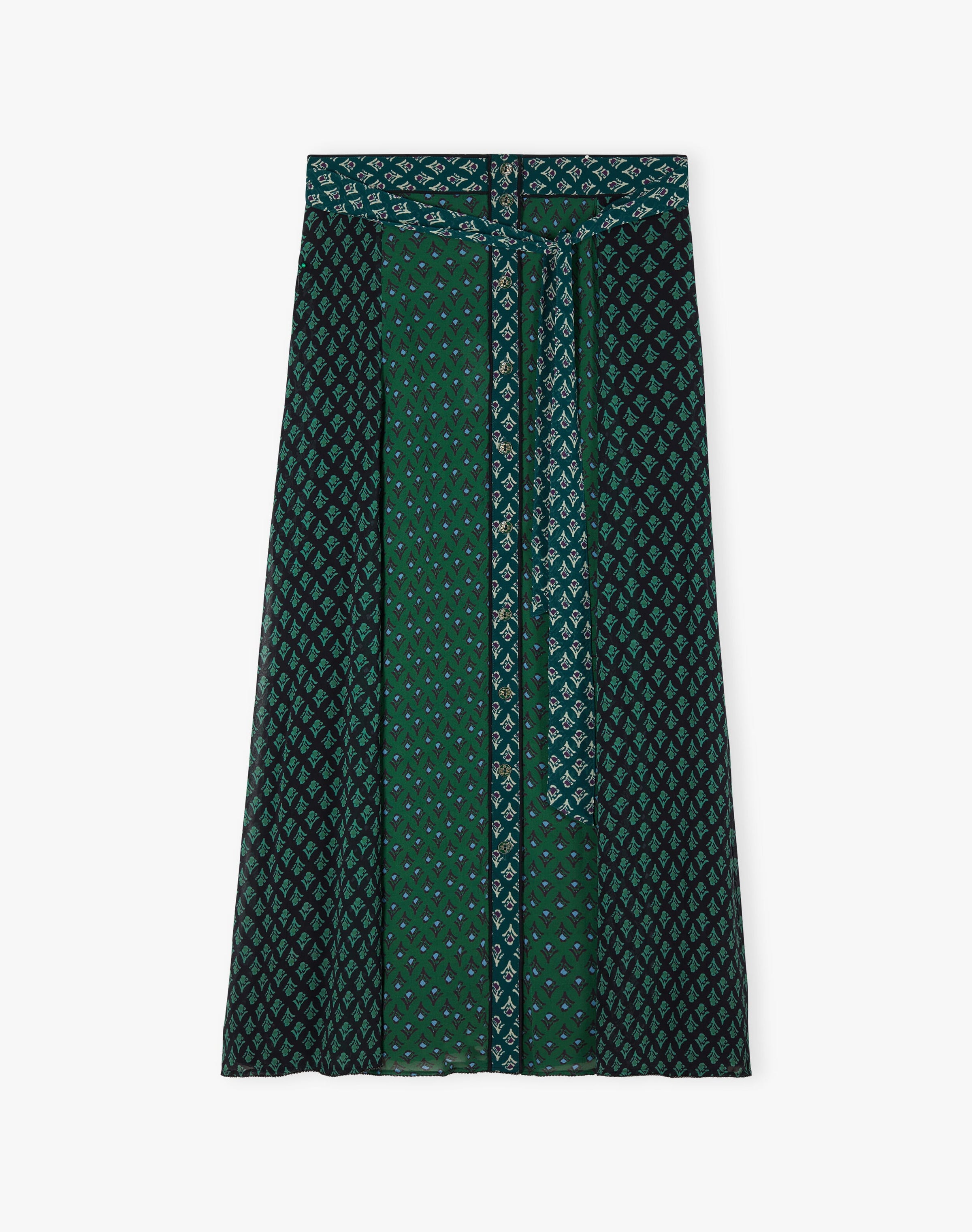 Silk Block Print Patchwork Skirt