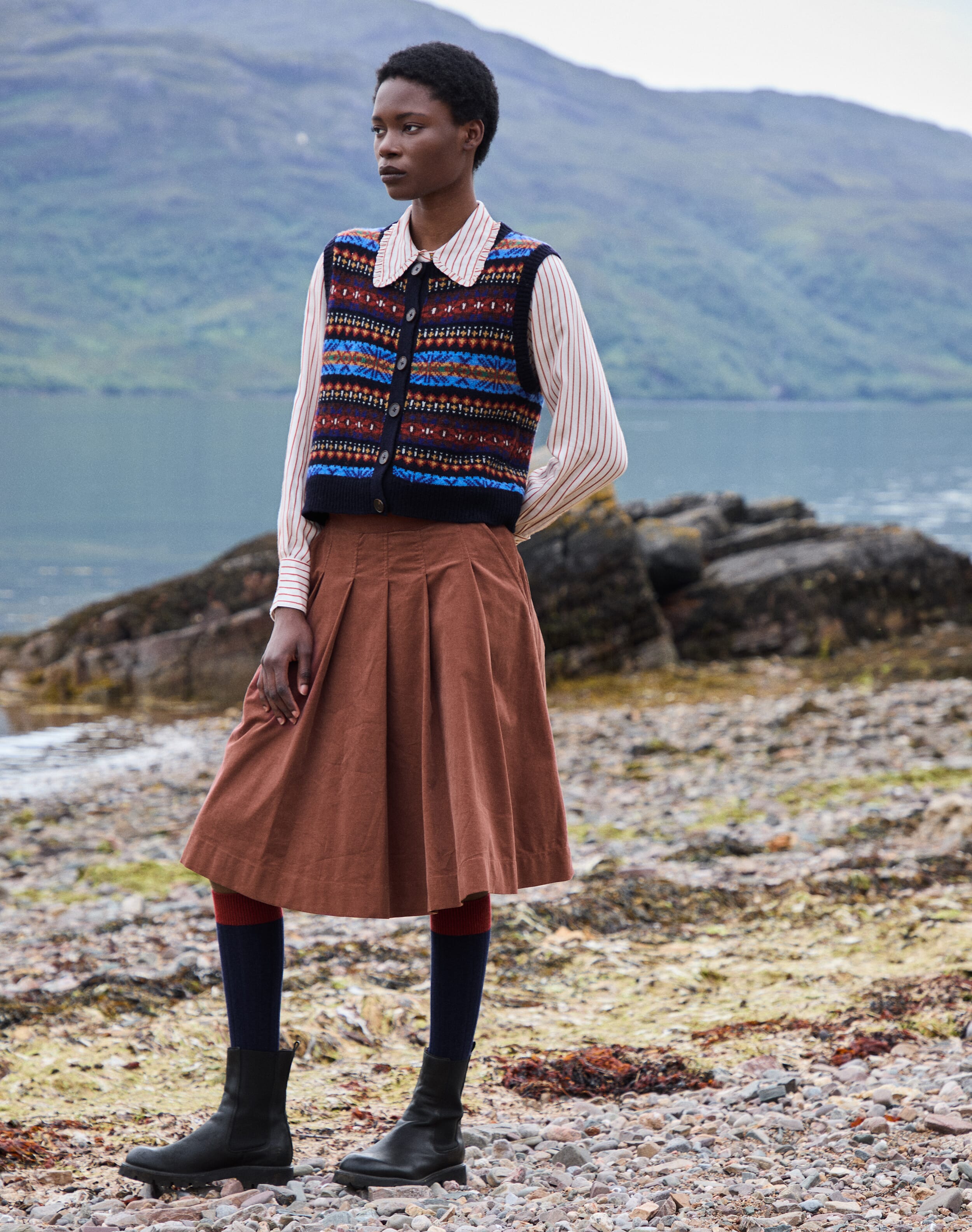 Needlecord Pleated Skirt