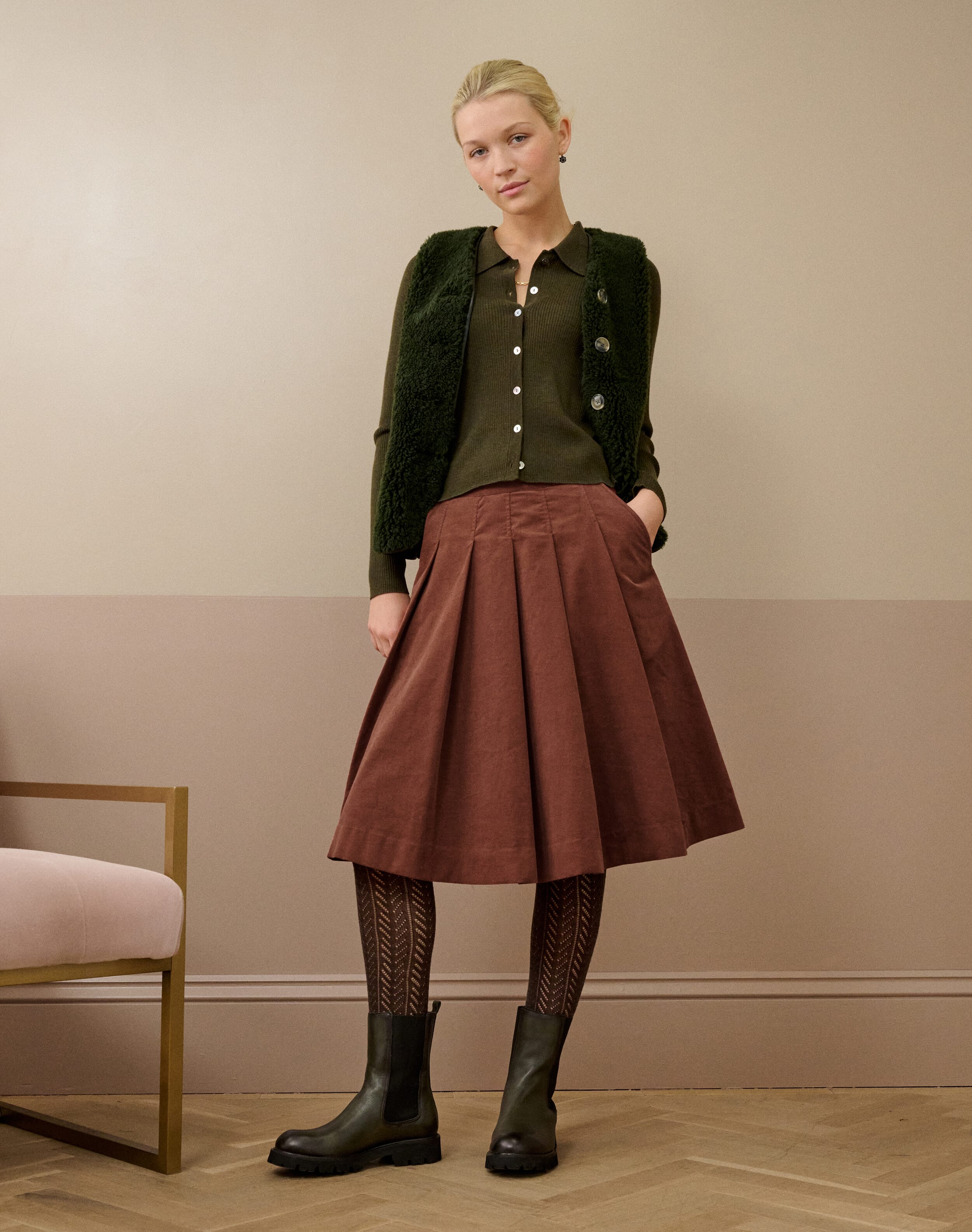 Needlecord Pleated Skirt
