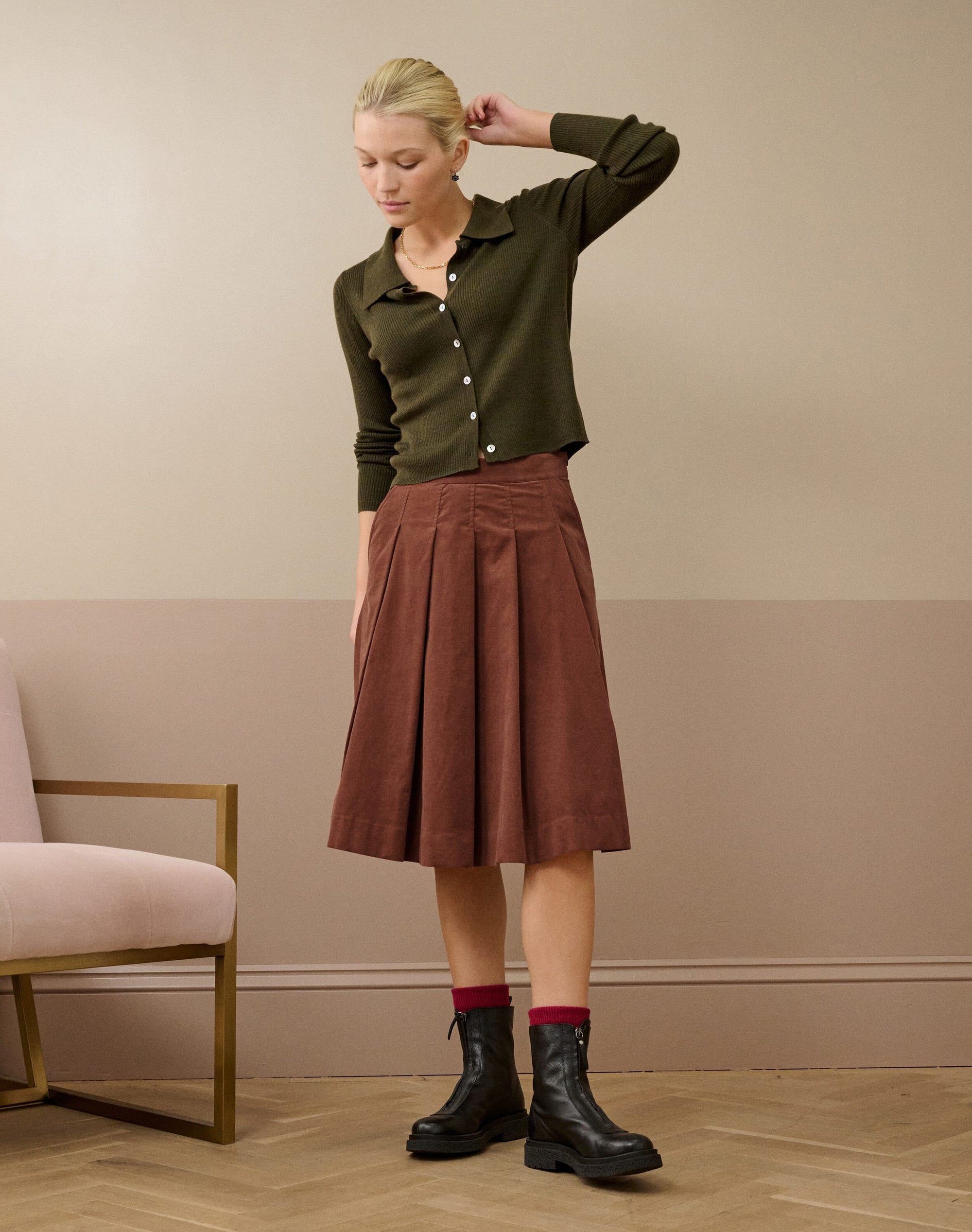 Needlecord Pleated Skirt