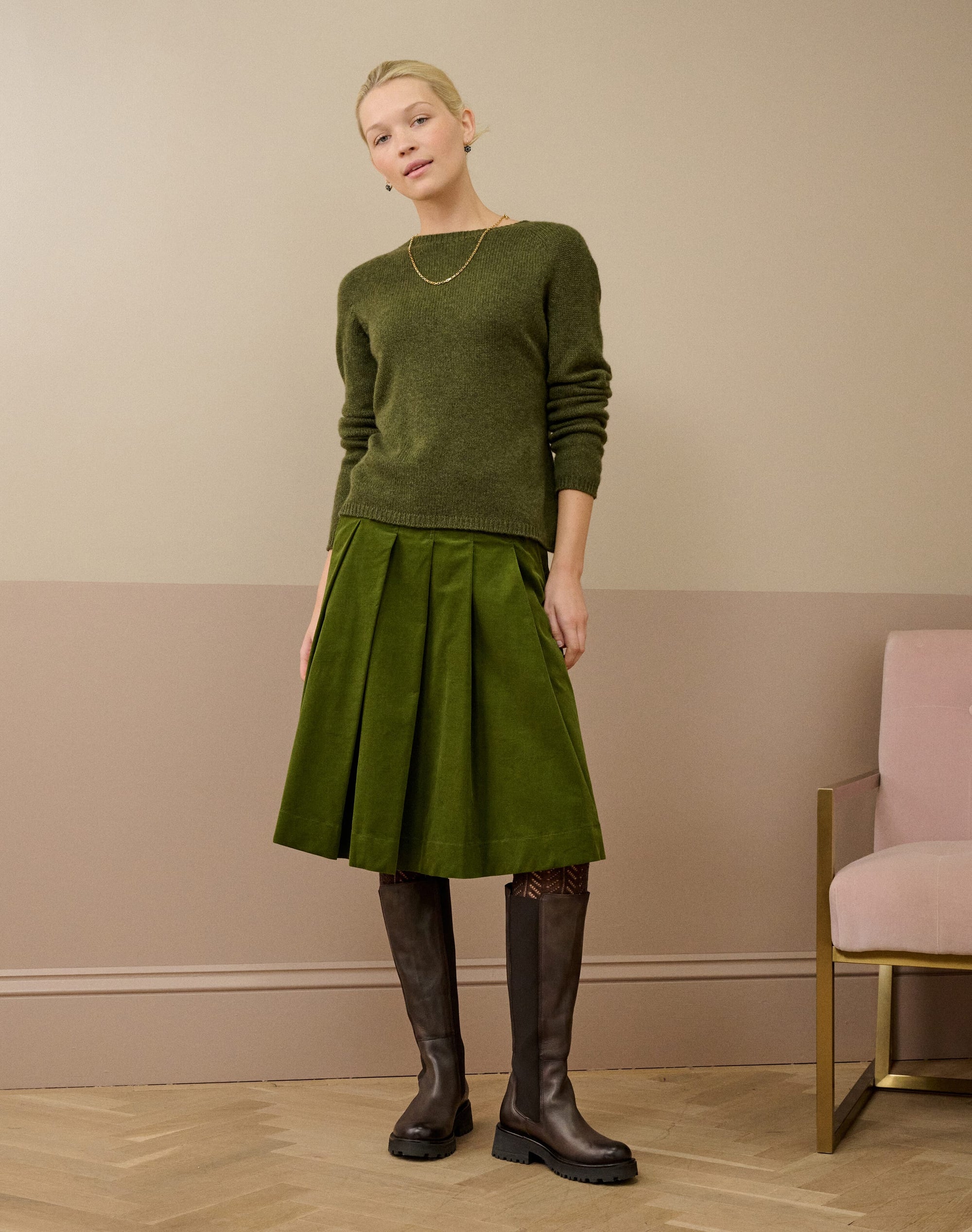 Needlecord Pleated Skirt