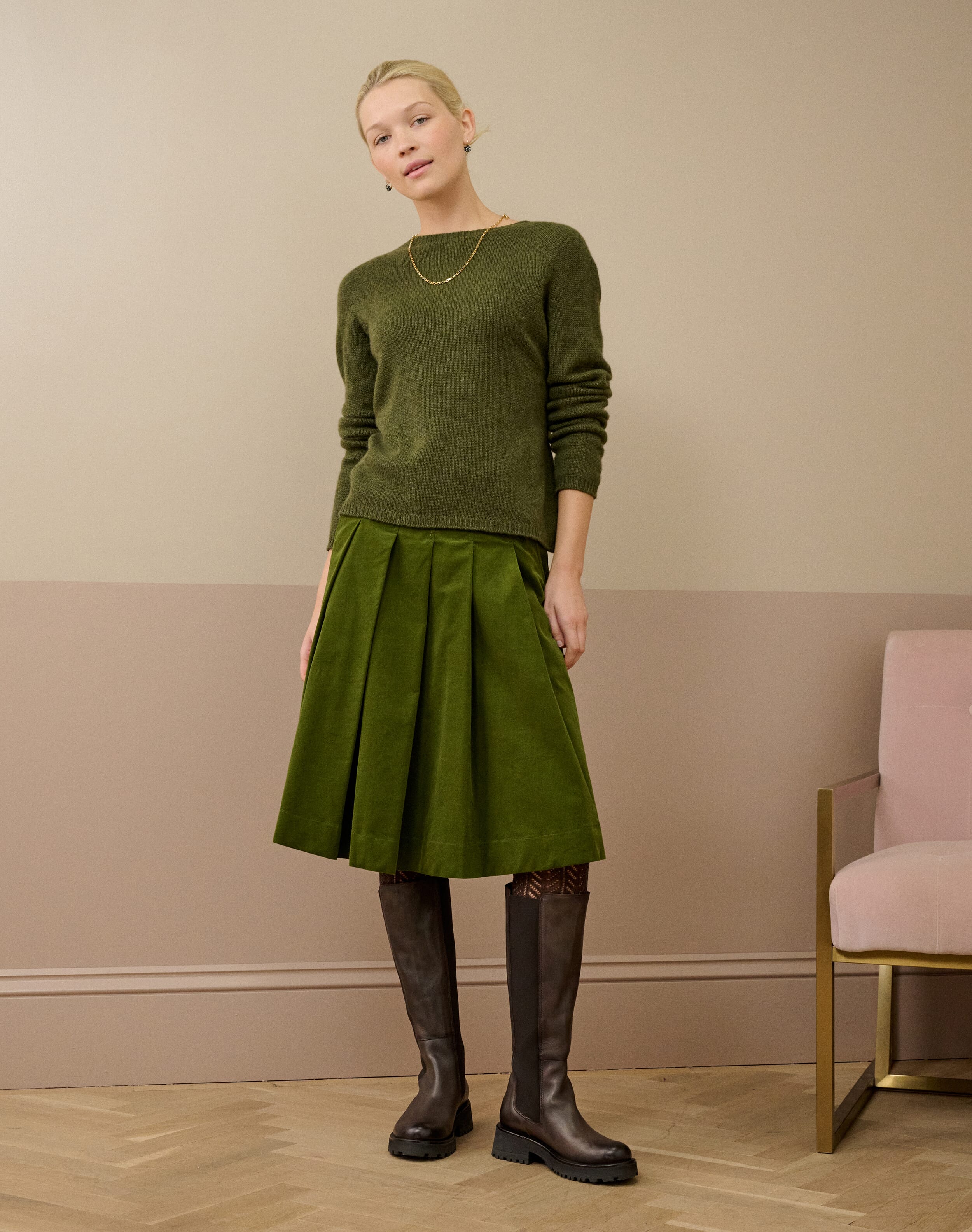 Needlecord Pleated Skirt