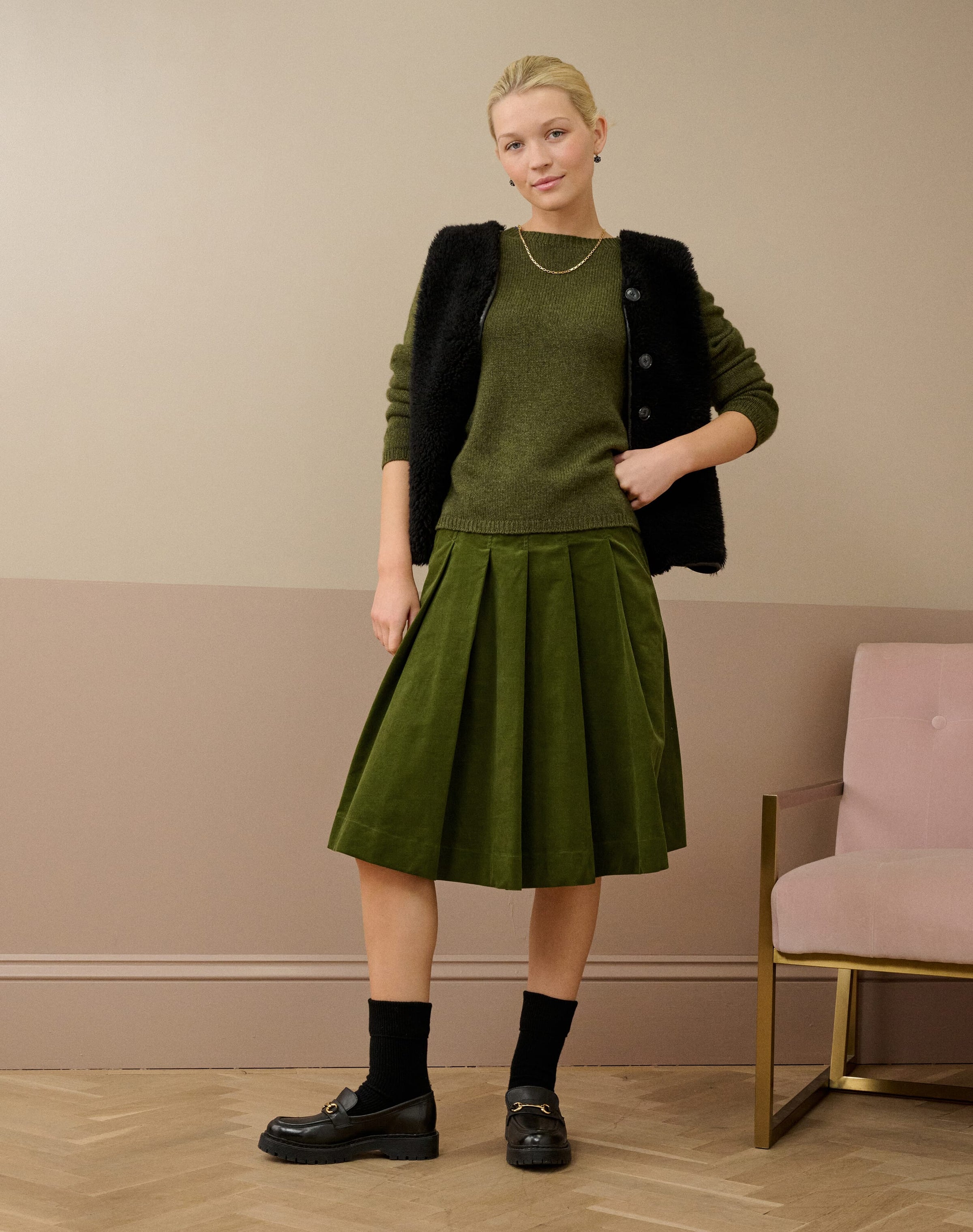 Needlecord Pleated Skirt