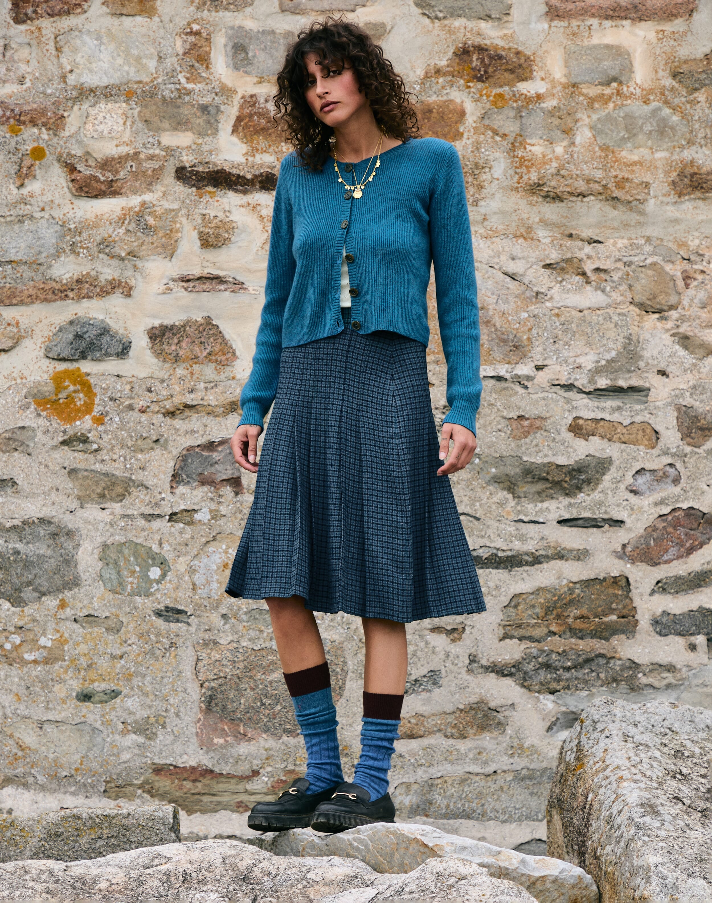 Puppytooth Check Pleated Skirt