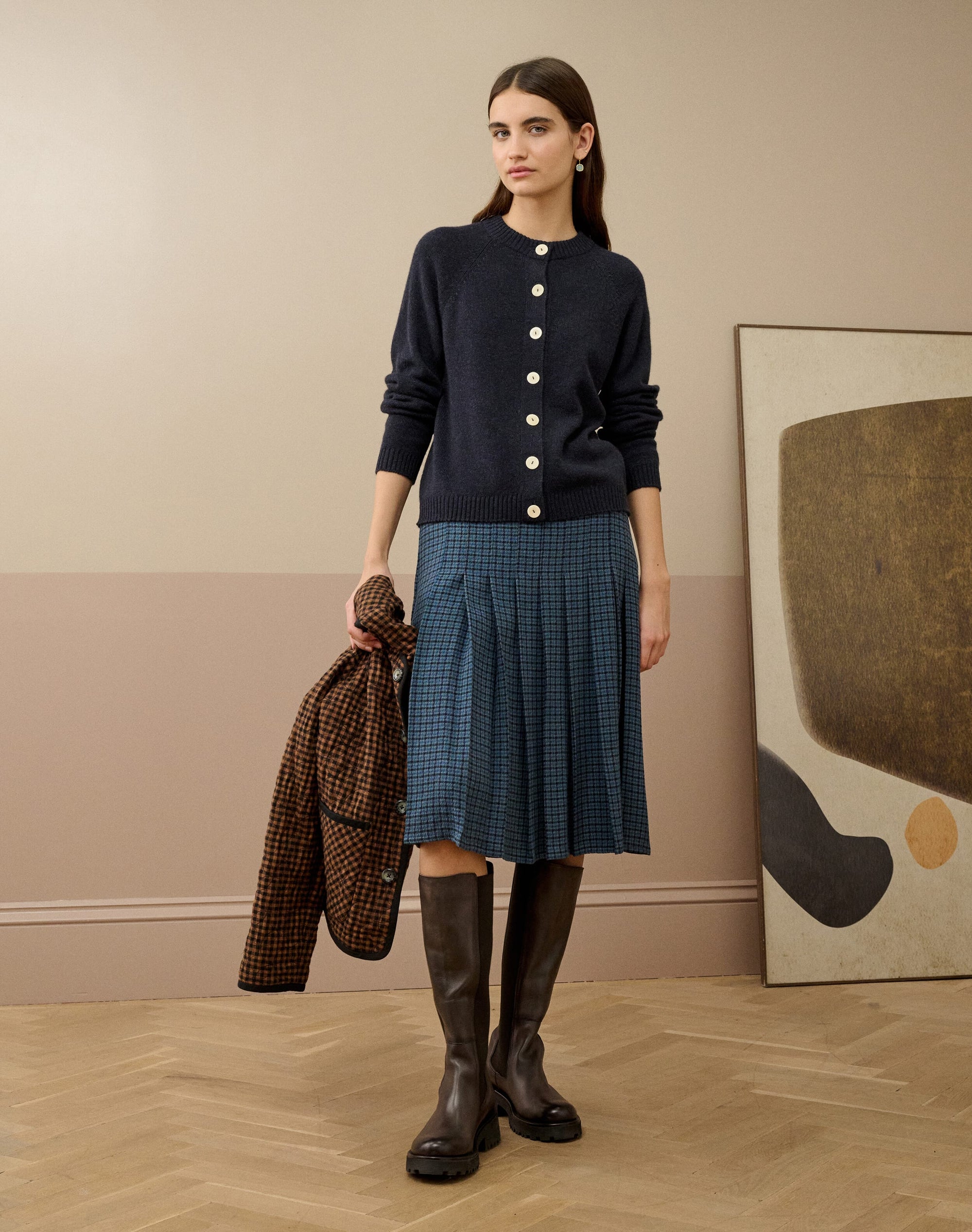 Puppytooth Check Pleated Skirt