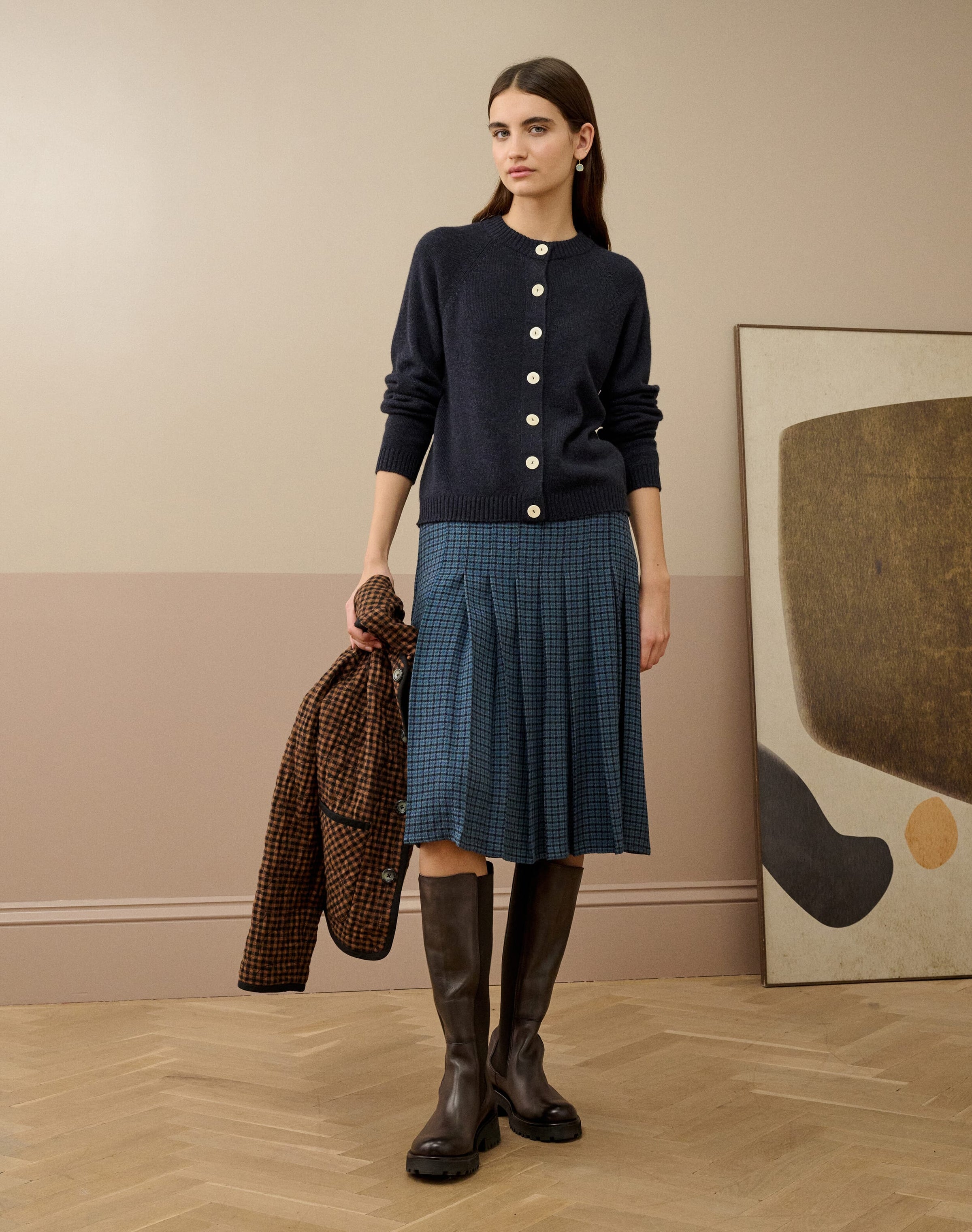 Puppytooth Check Pleated Skirt