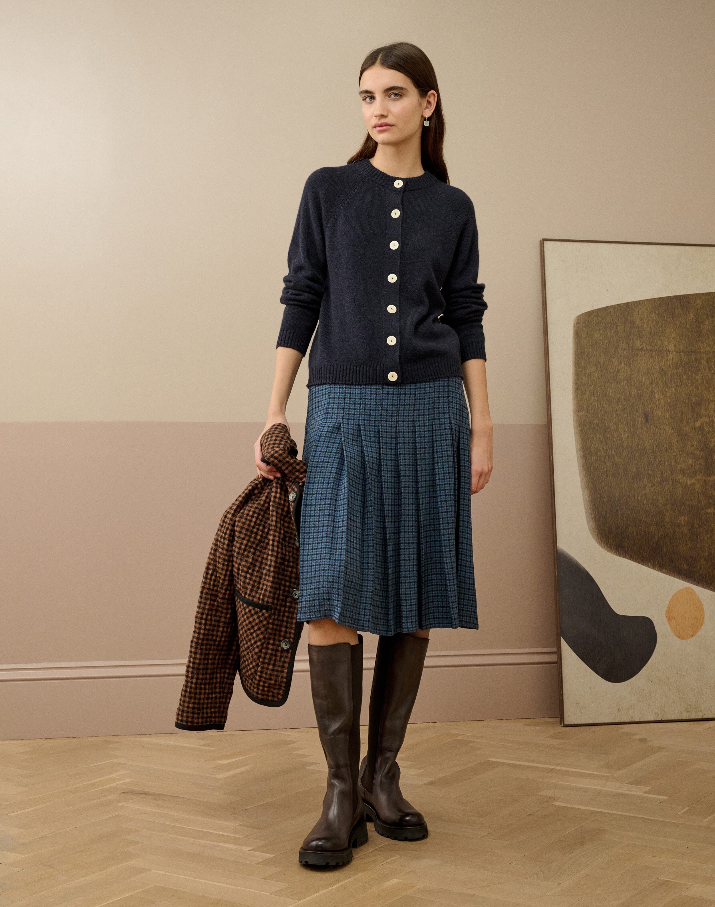 Puppytooth Check Pleated Skirt