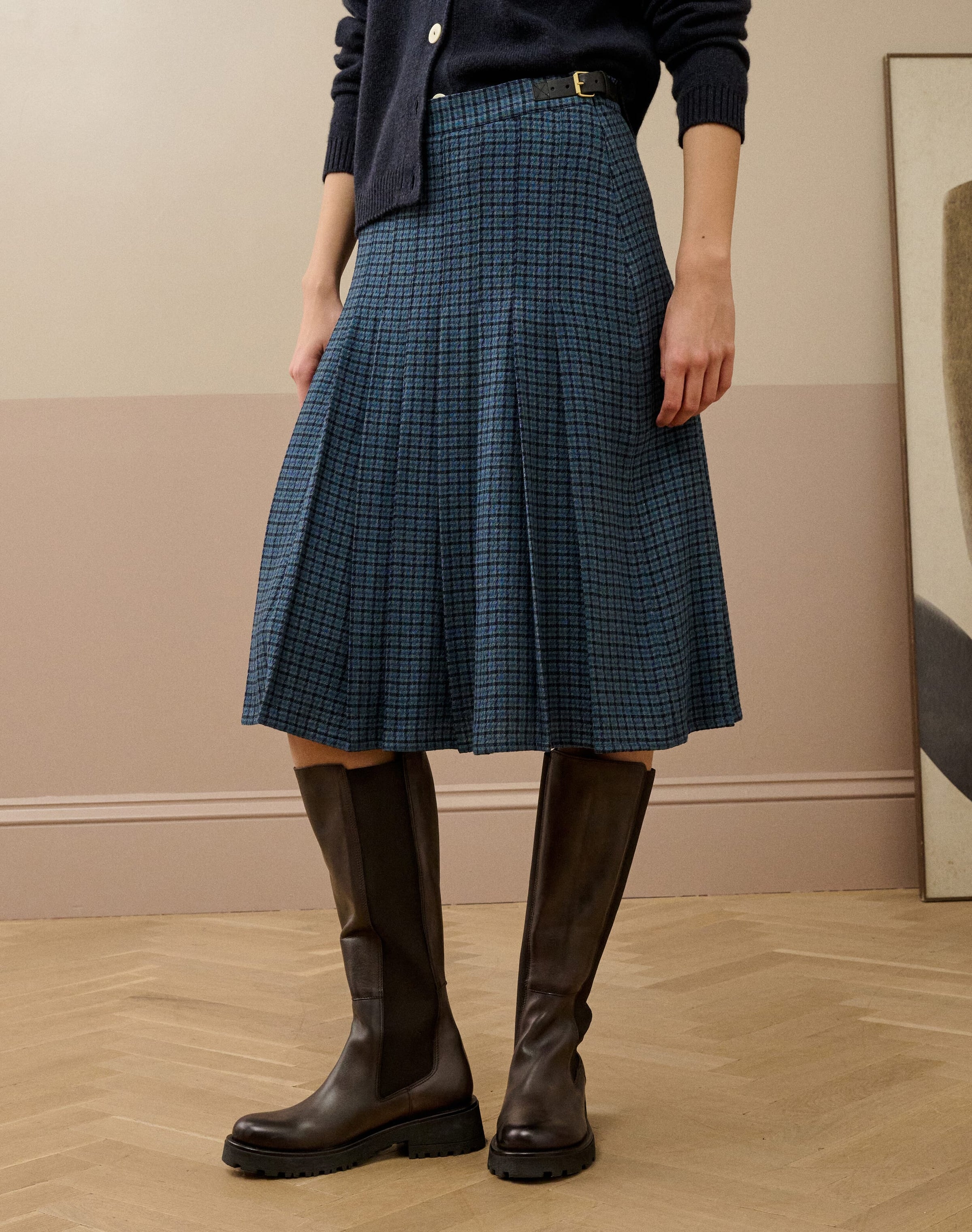 Puppytooth Check Pleated Skirt