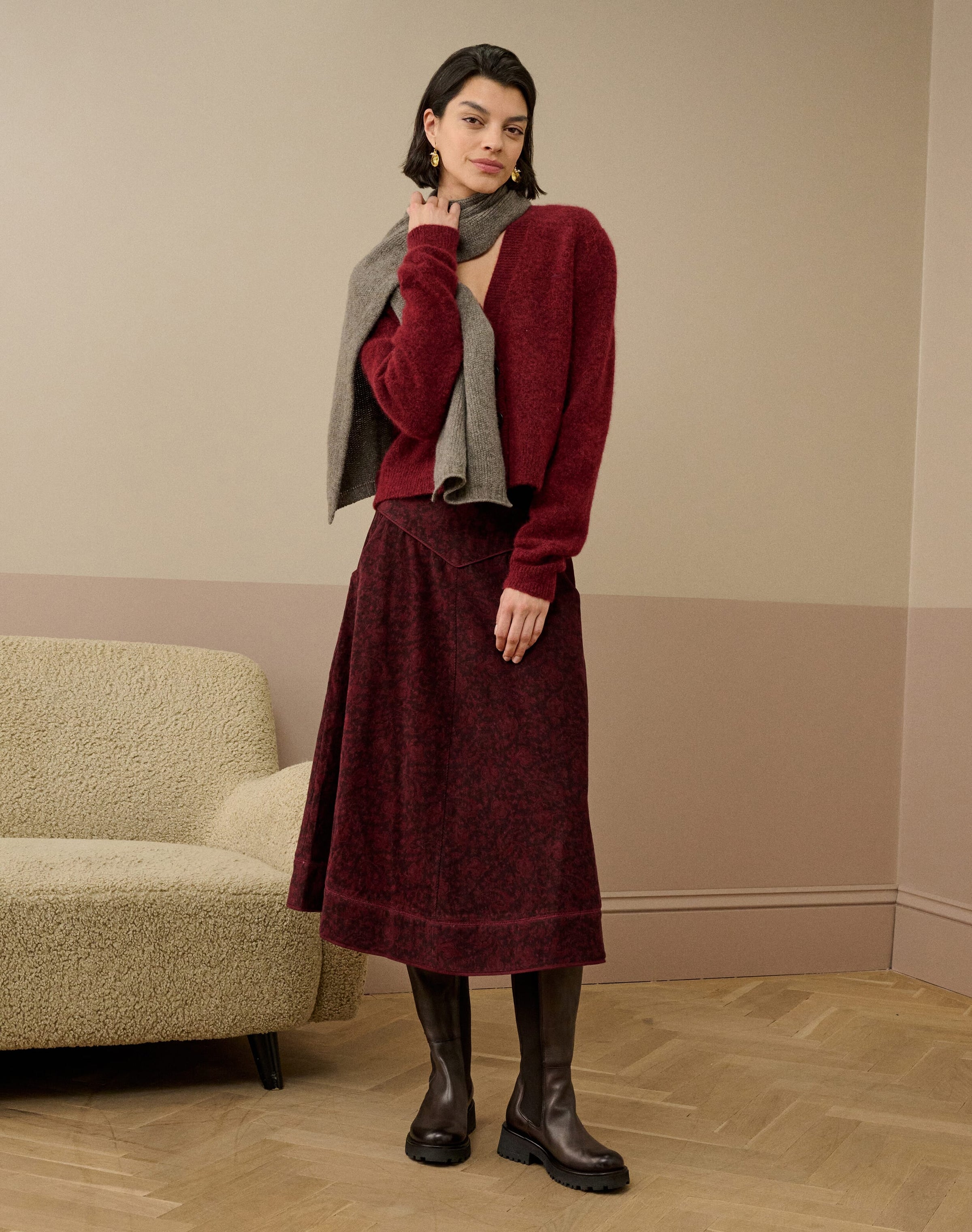 Organic Needlecord Paisley Print Skirt