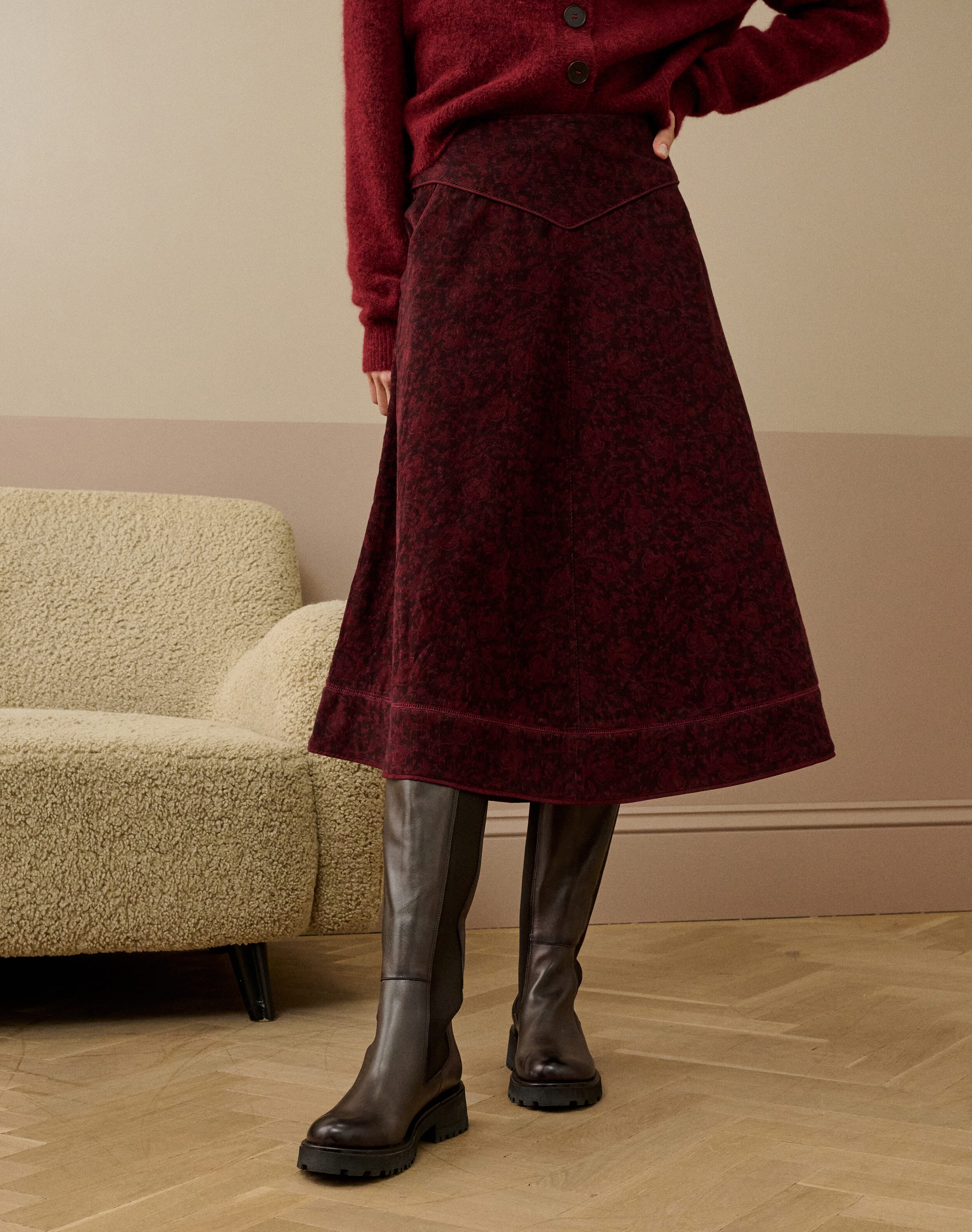 Organic Needlecord Paisley Print Skirt