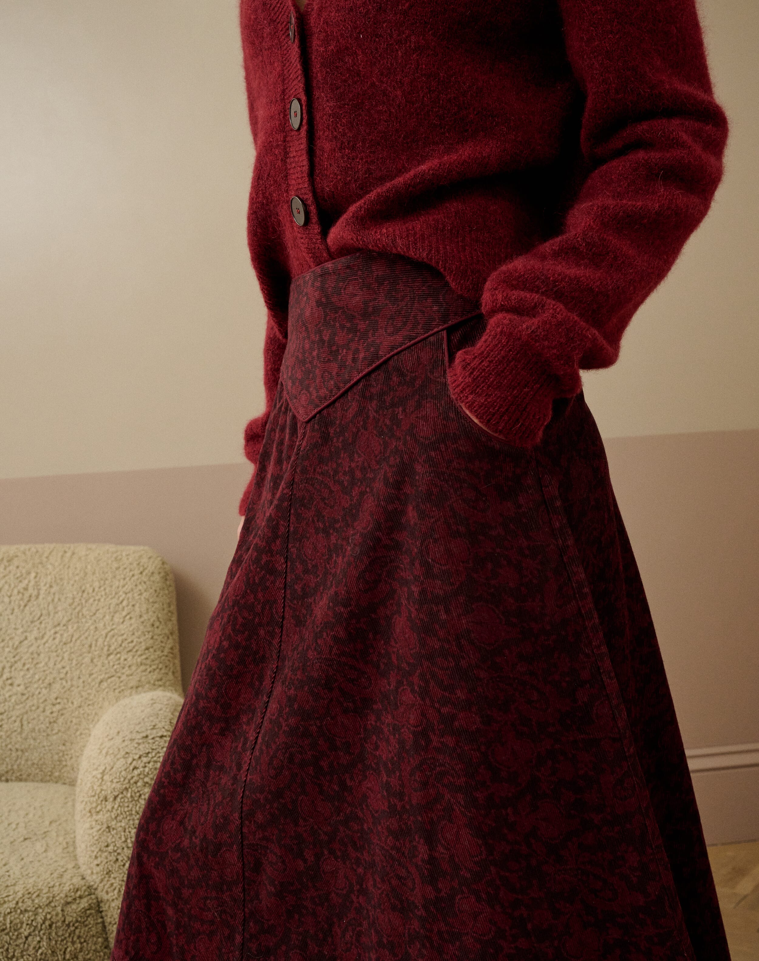 Organic Needlecord Paisley Print Skirt