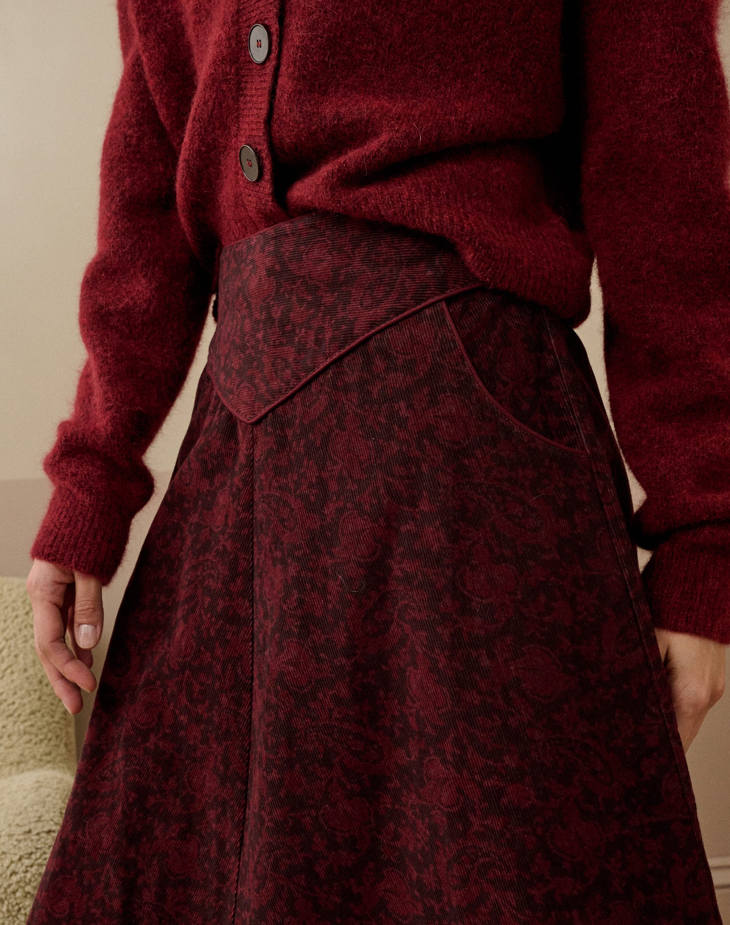 Organic Needlecord Paisley Print Skirt