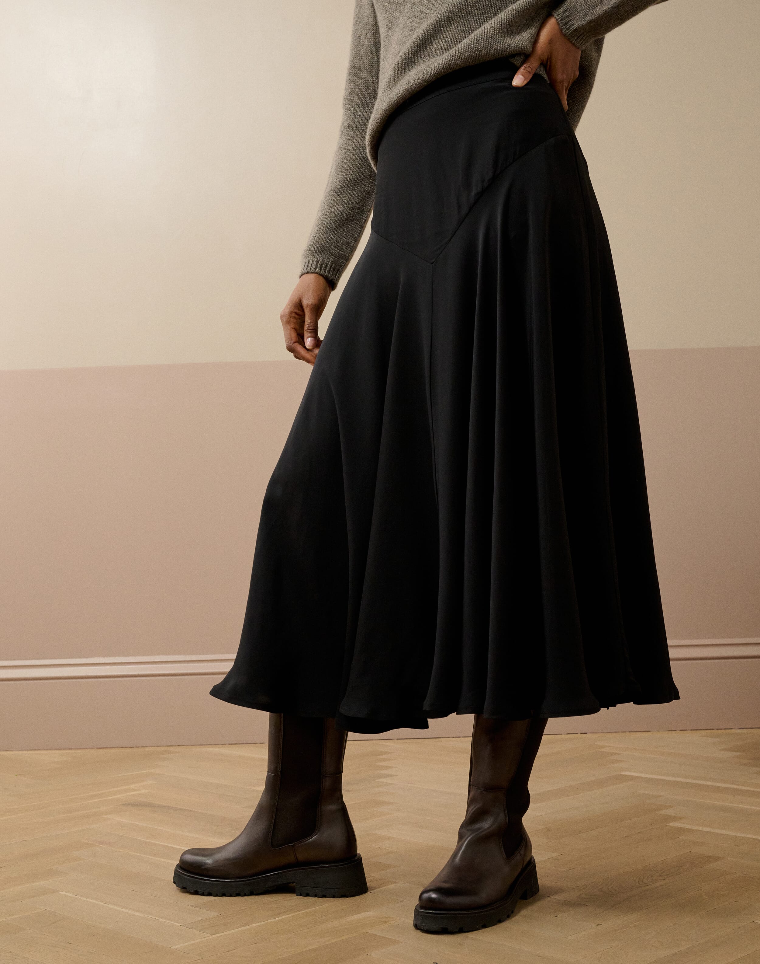 Satin Backed Crepe Skirt