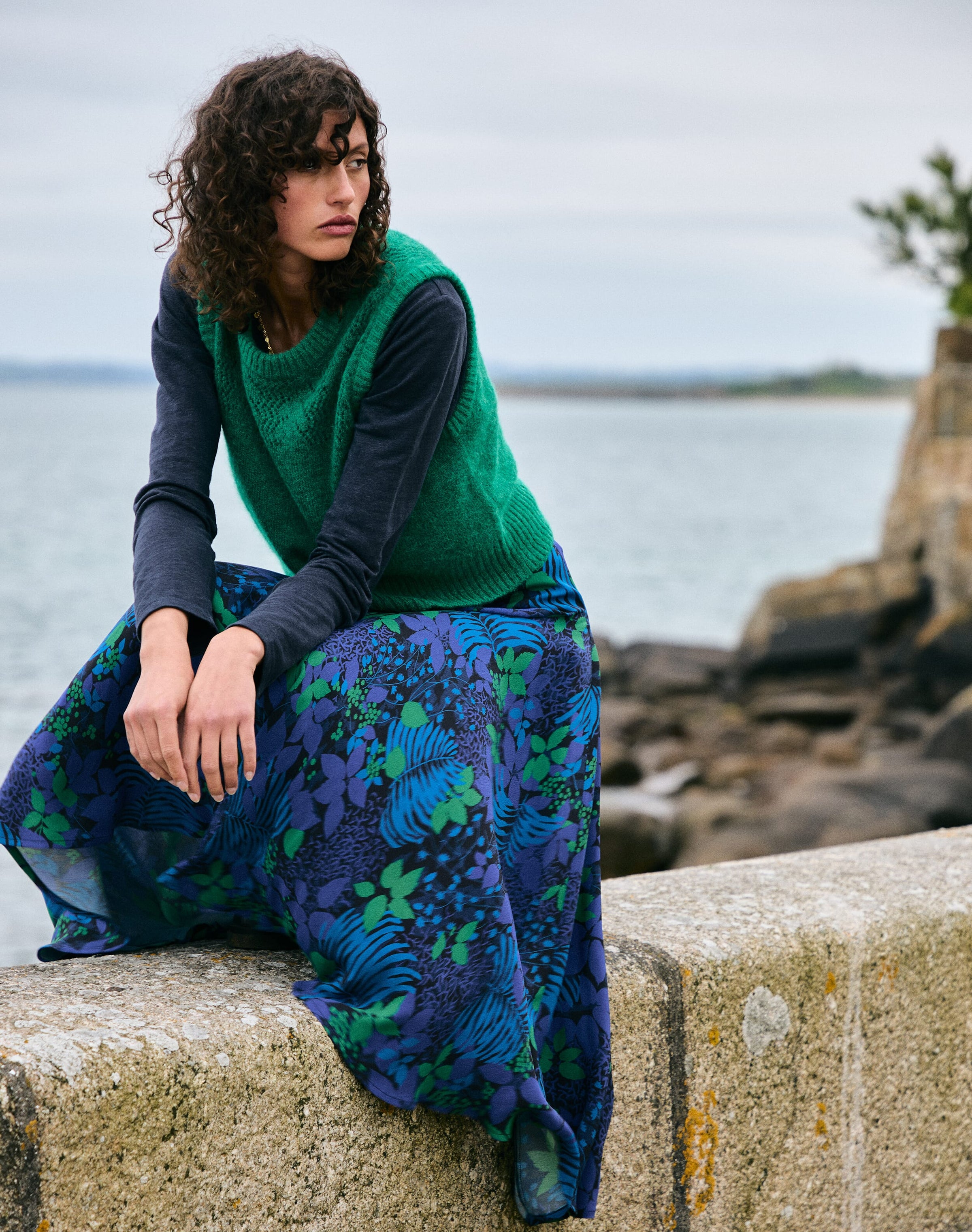 Satin Backed Crepe Leaf Print Skirt