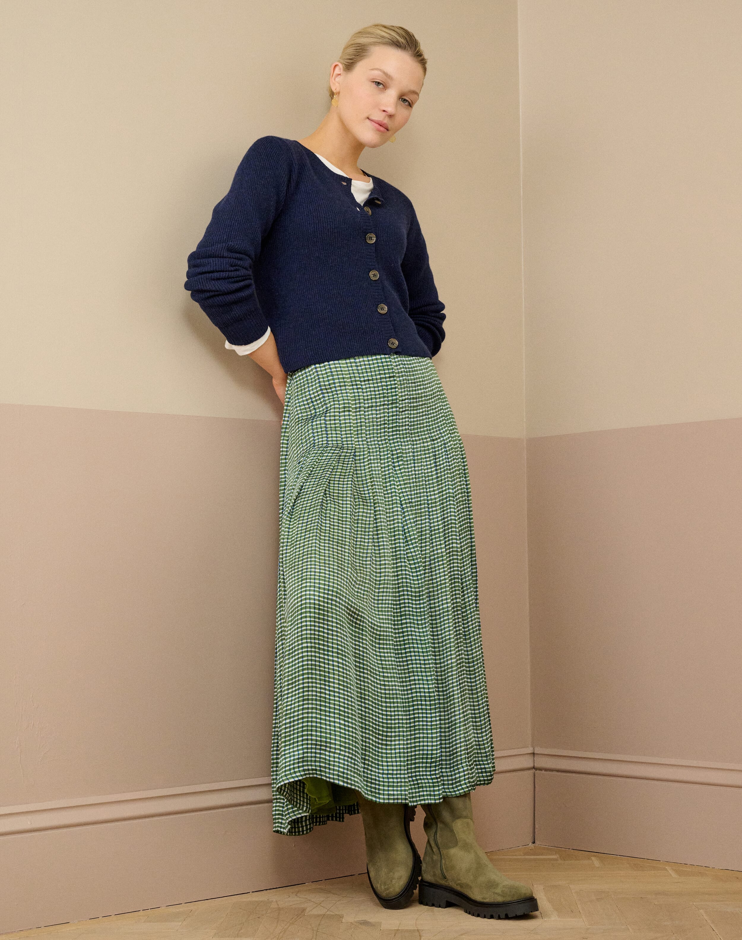 Graphic Check Pleated Skirt