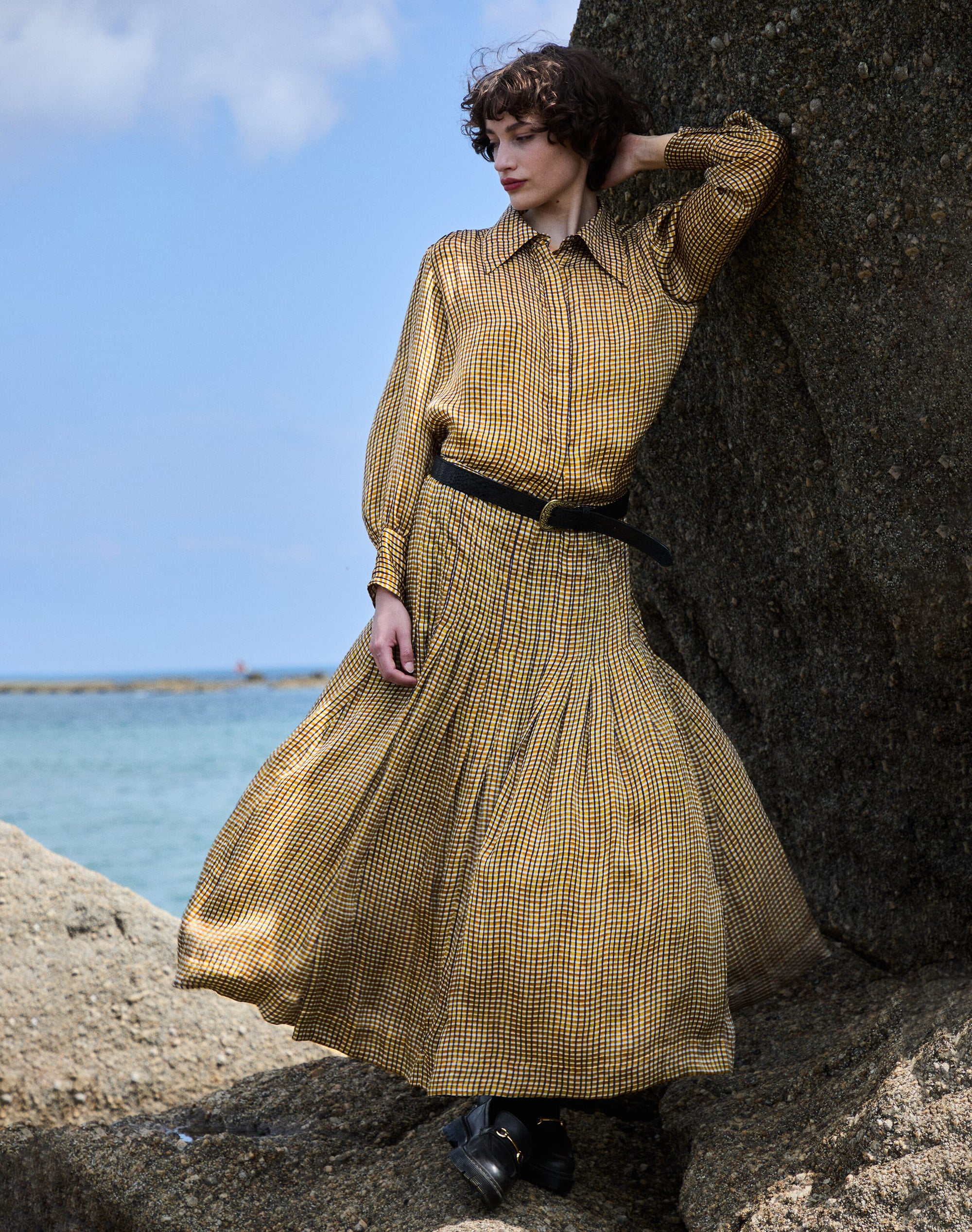 Graphic Check Pleated Skirt