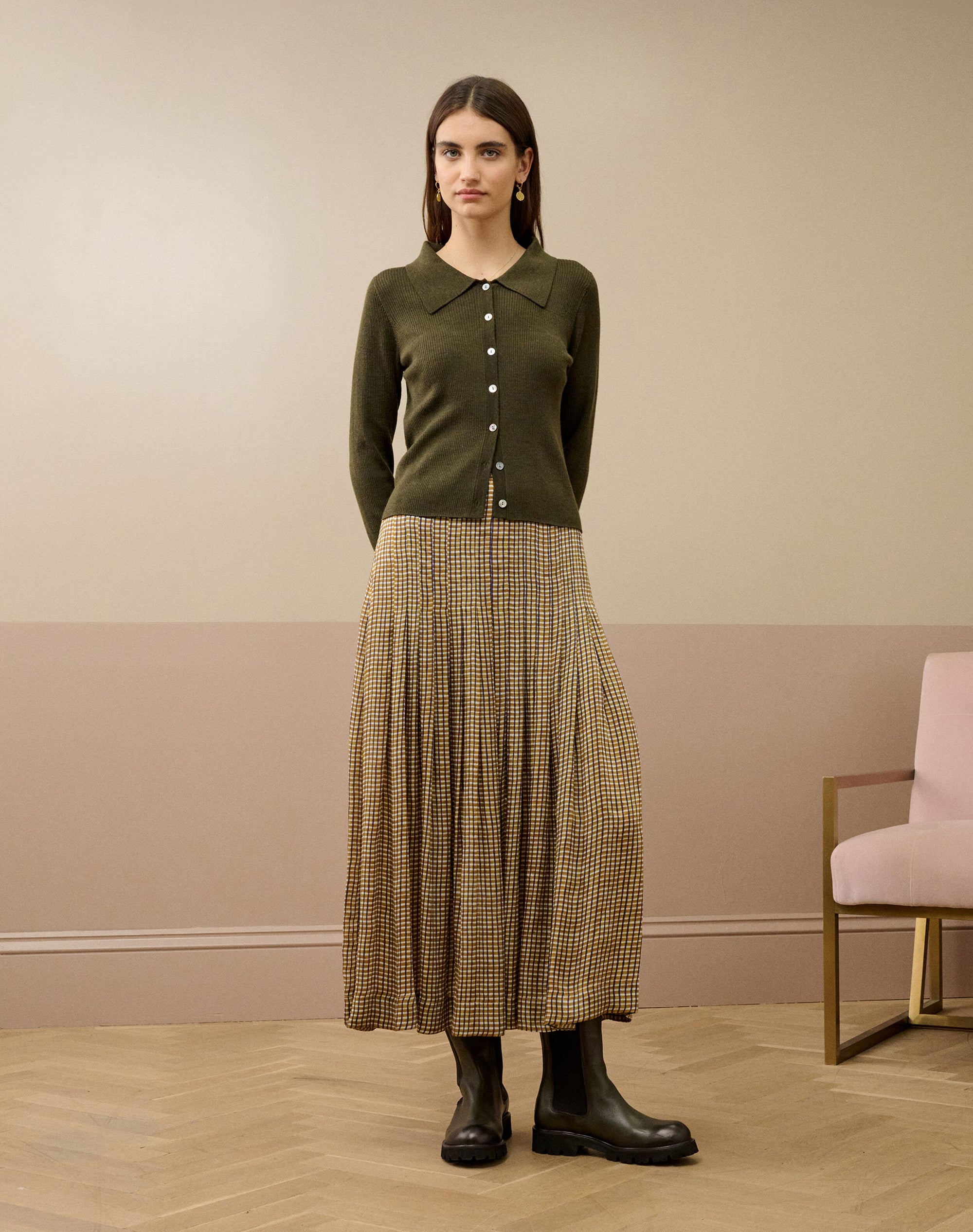 Graphic Check Pleated Skirt