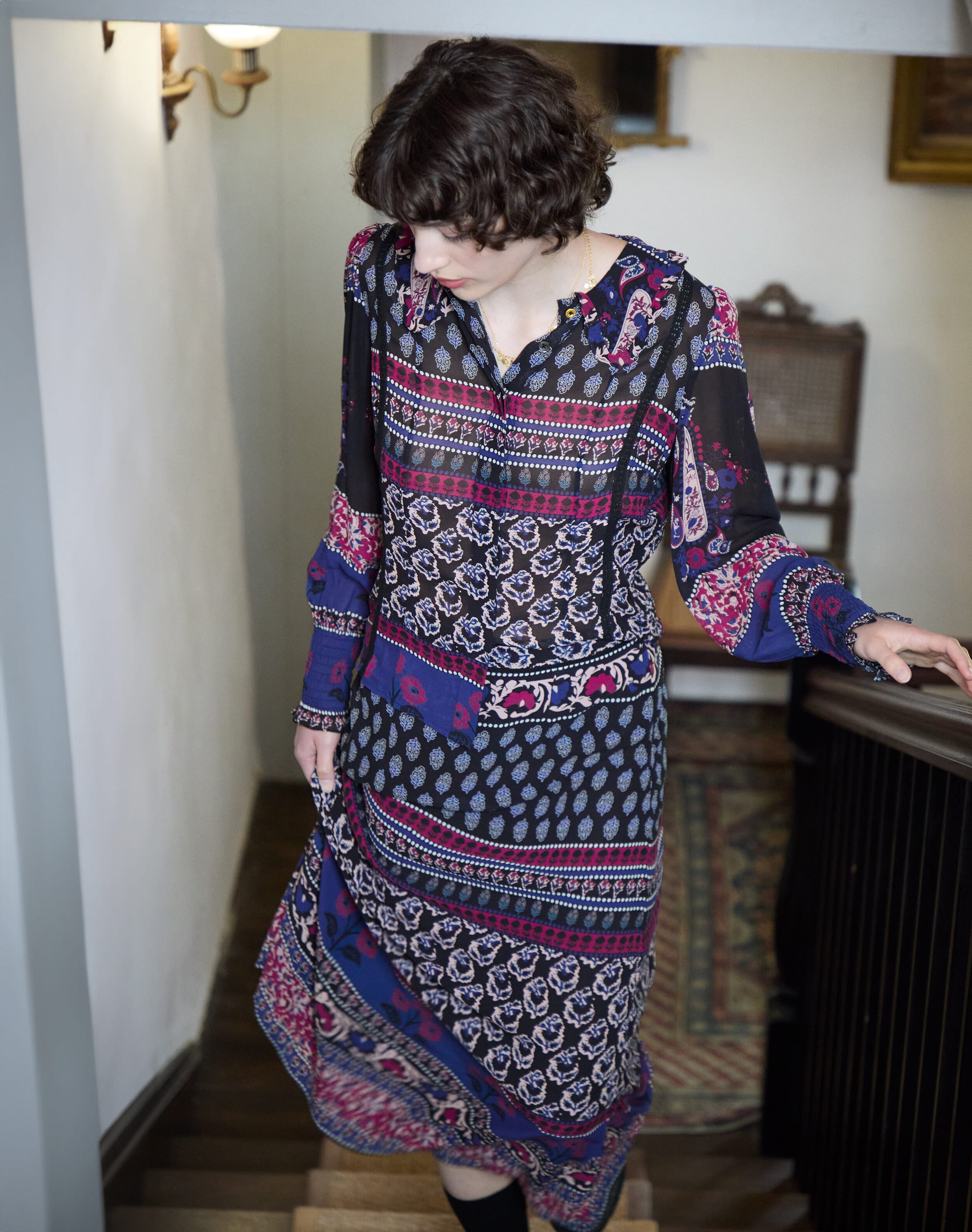 Silk Patchwork Print Skirt