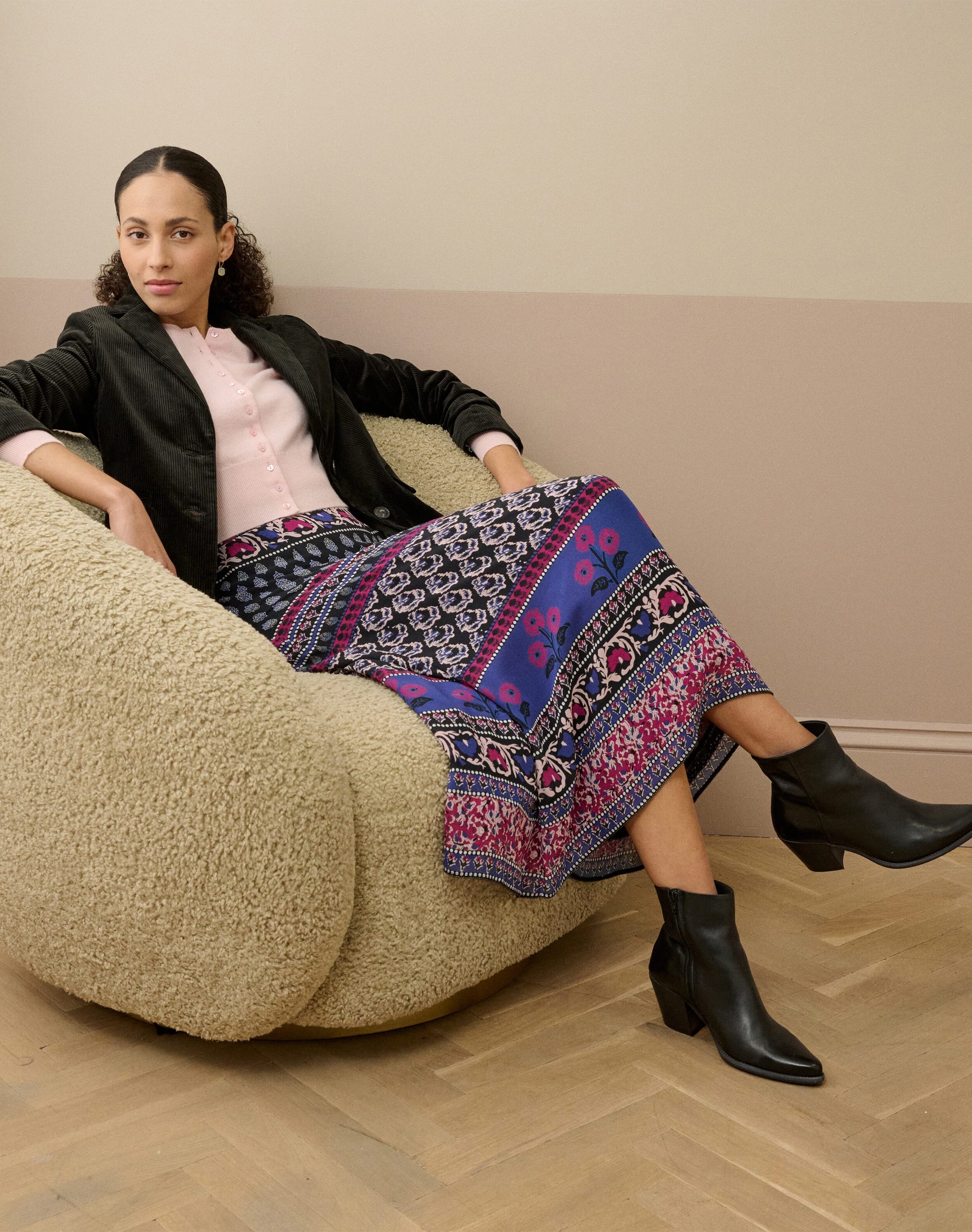 Silk Patchwork Print Skirt