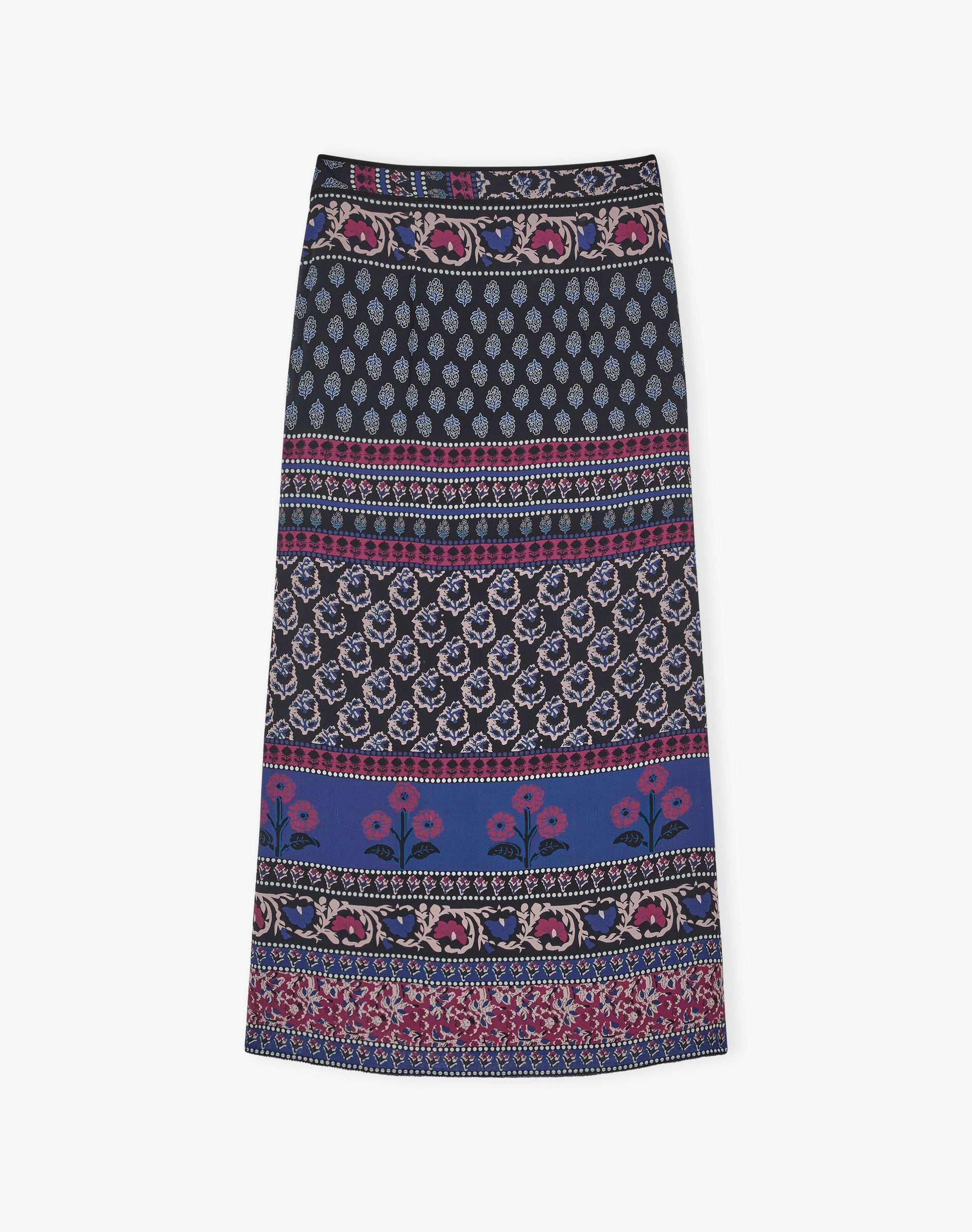 Silk Patchwork Print Skirt