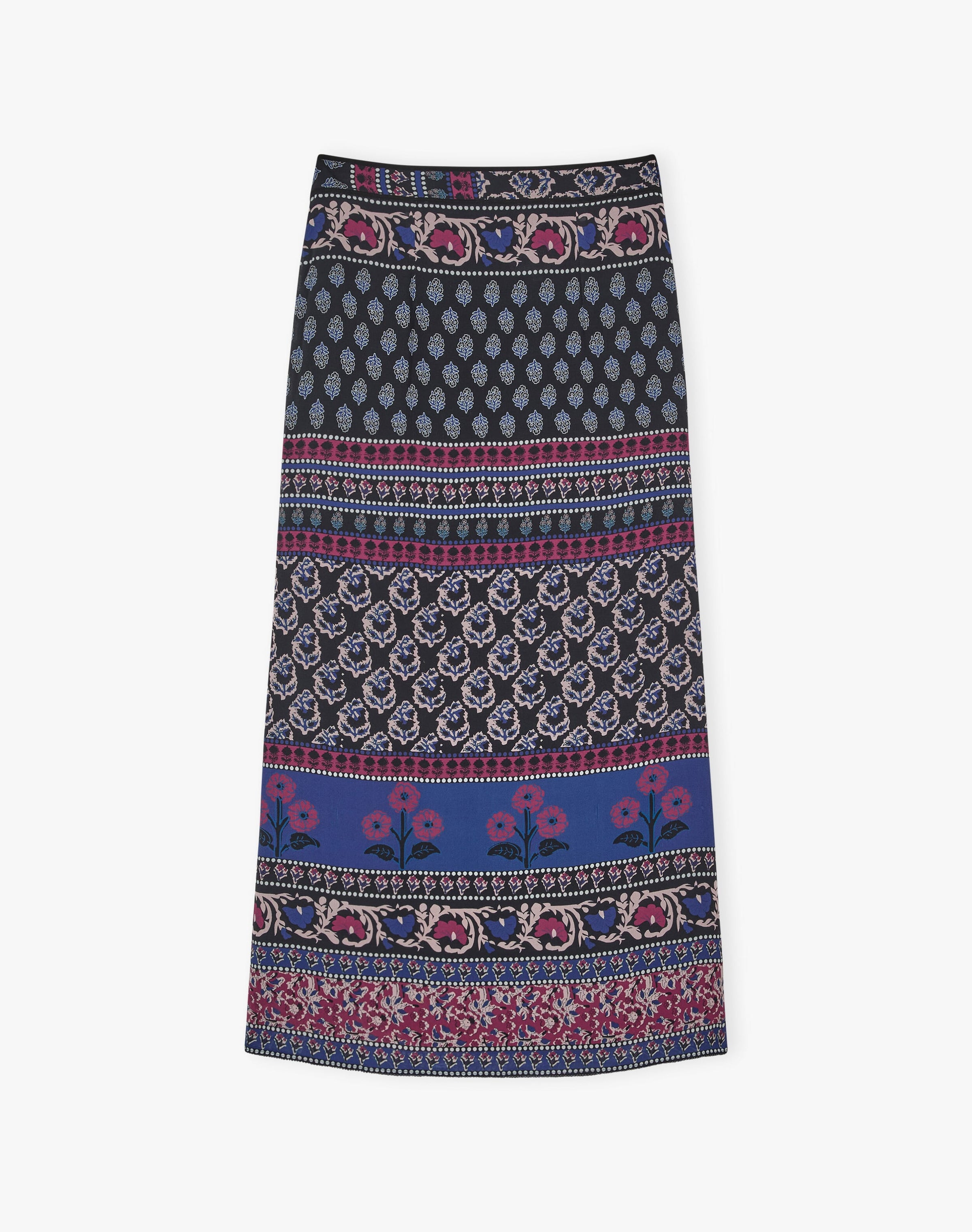 Silk Patchwork Print Skirt