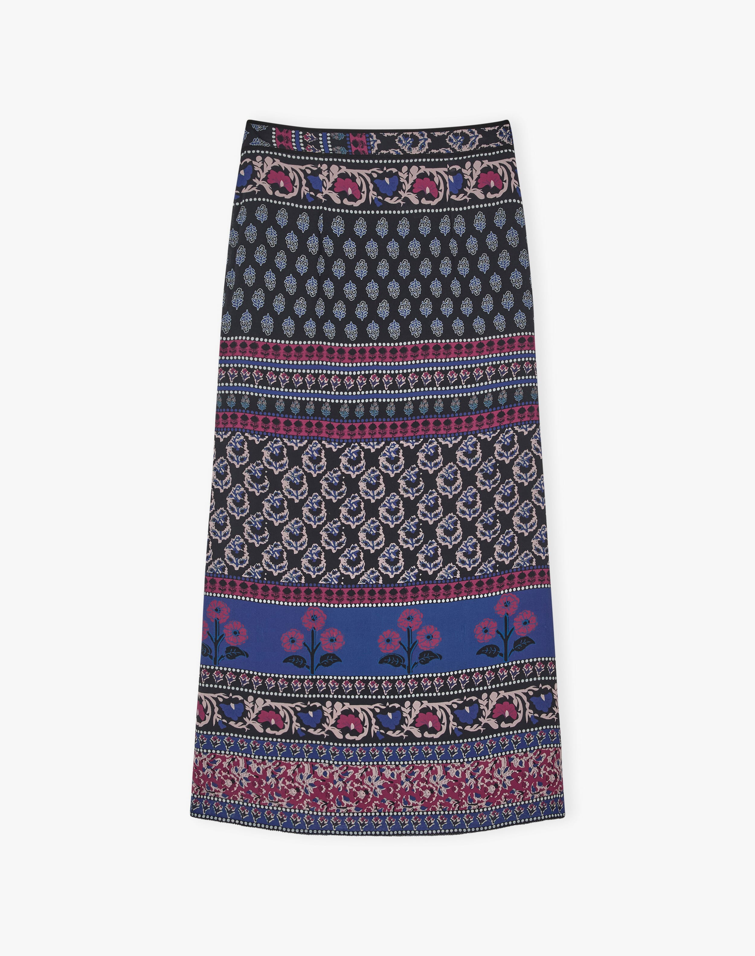 Silk Patchwork Print Skirt