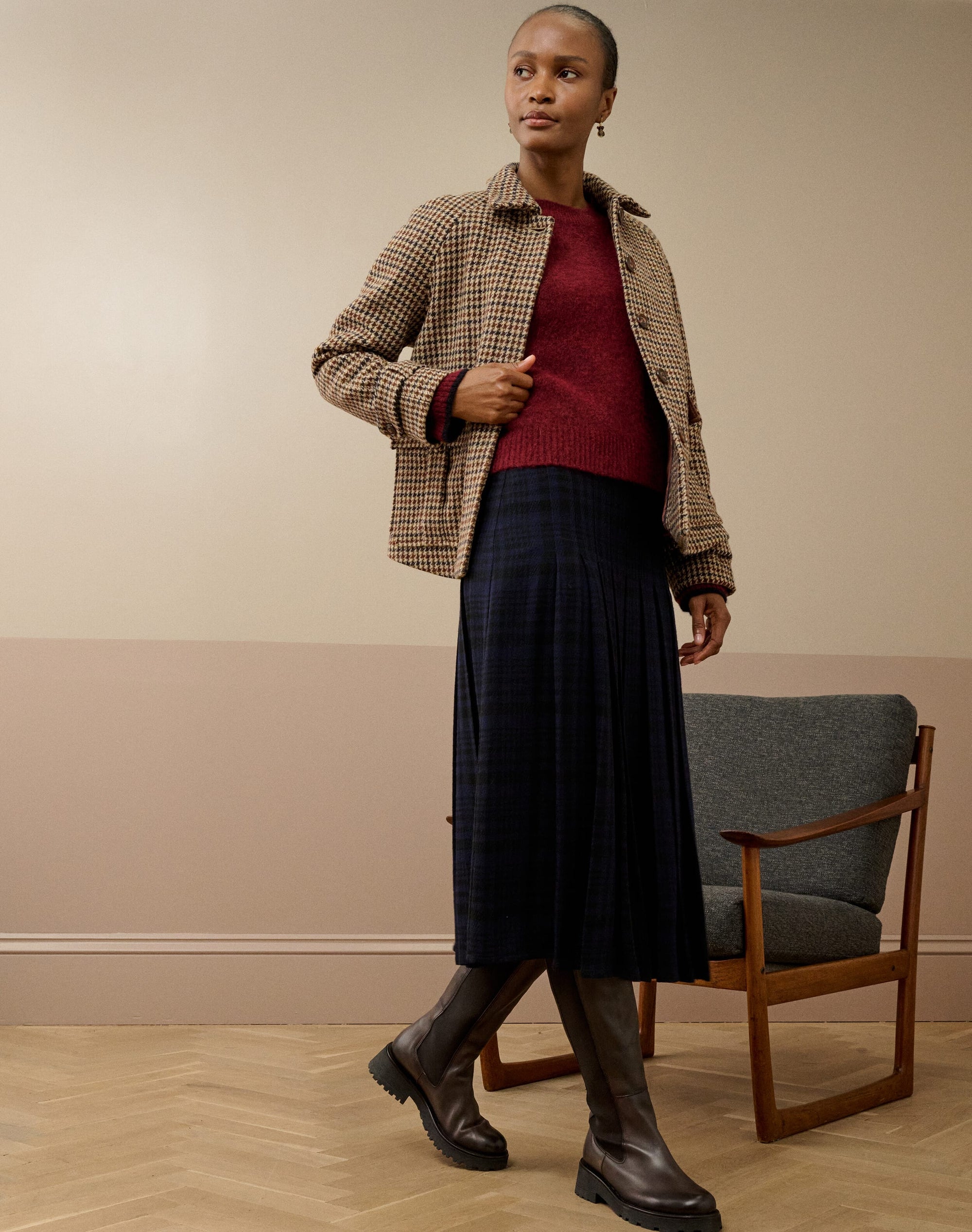 Check Pleated Skirt