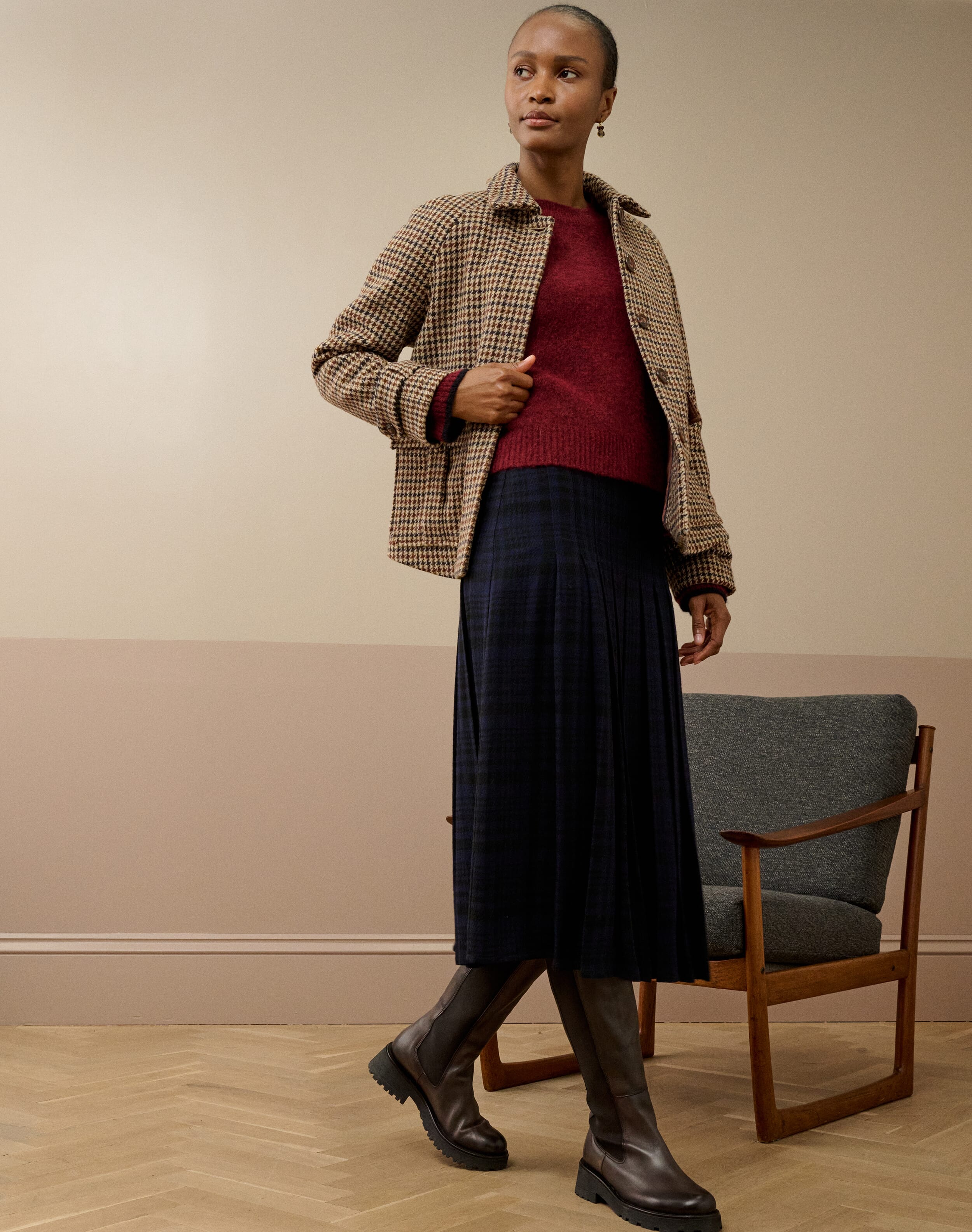 Check Pleated Skirt