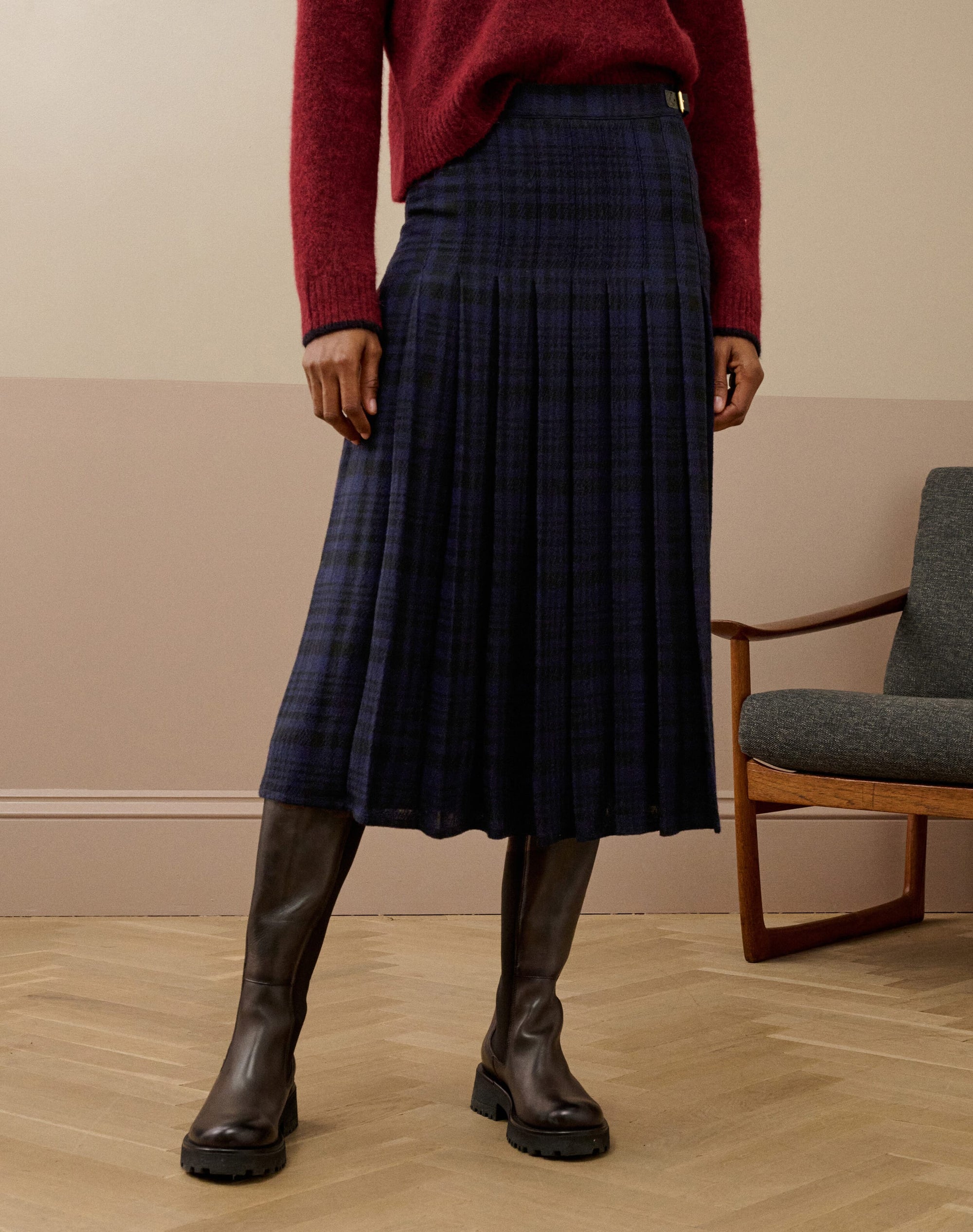 Check Pleated Skirt