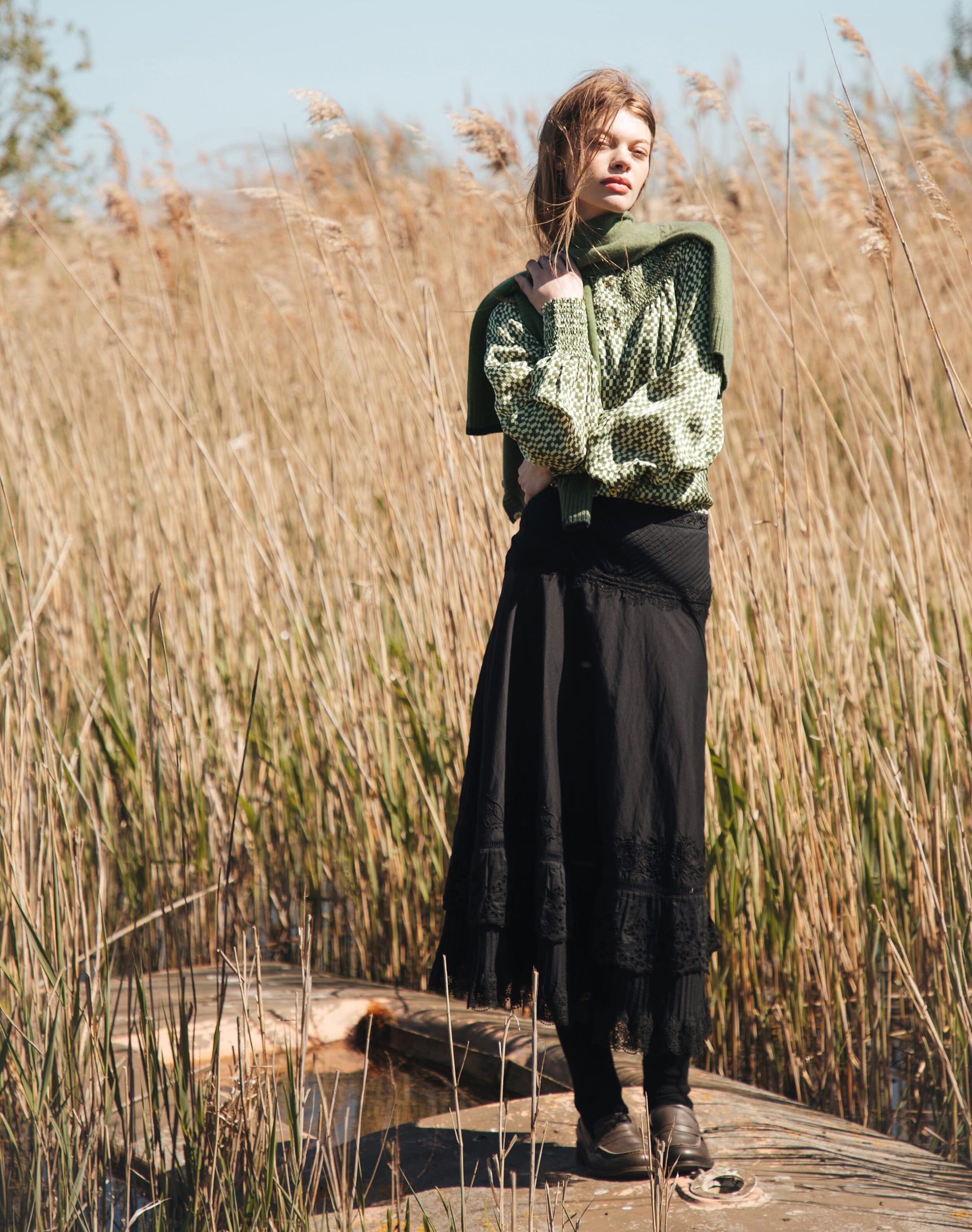 Silk Cotton Embroidered Skirt