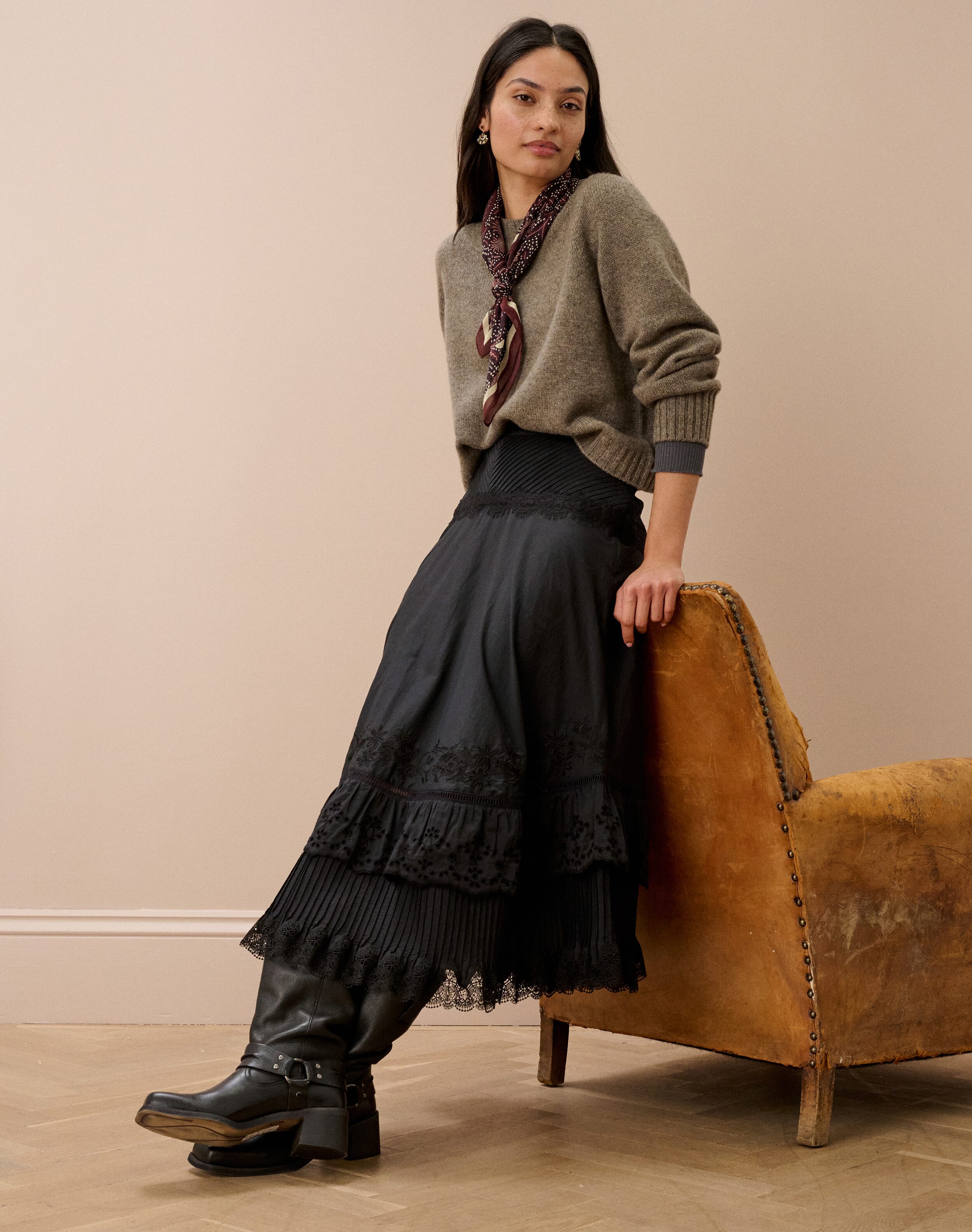 Silk Cotton Embroidered Skirt