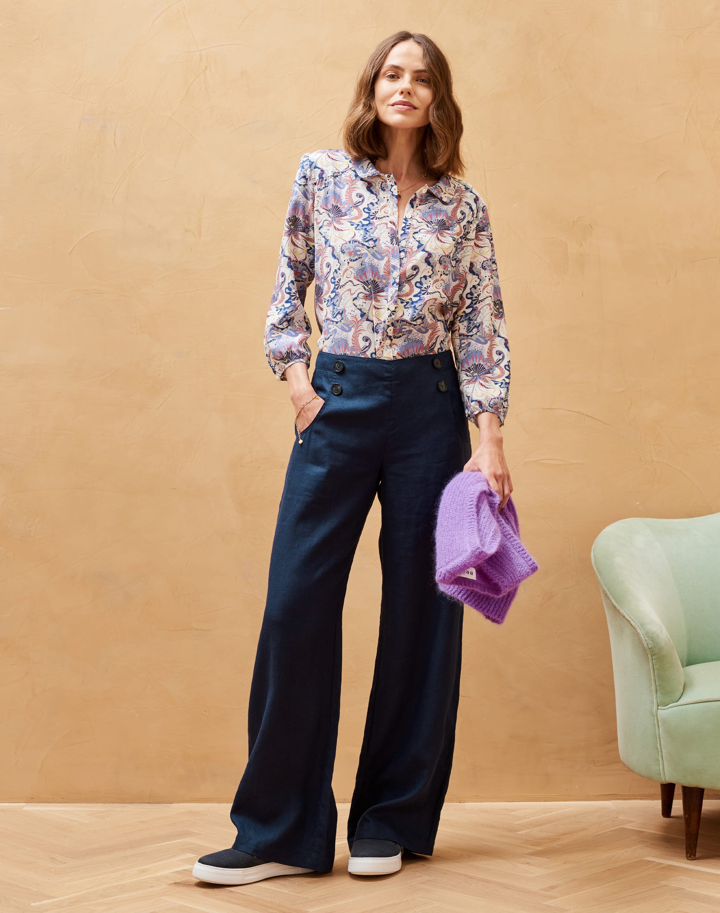 Linen Button Front Trousers