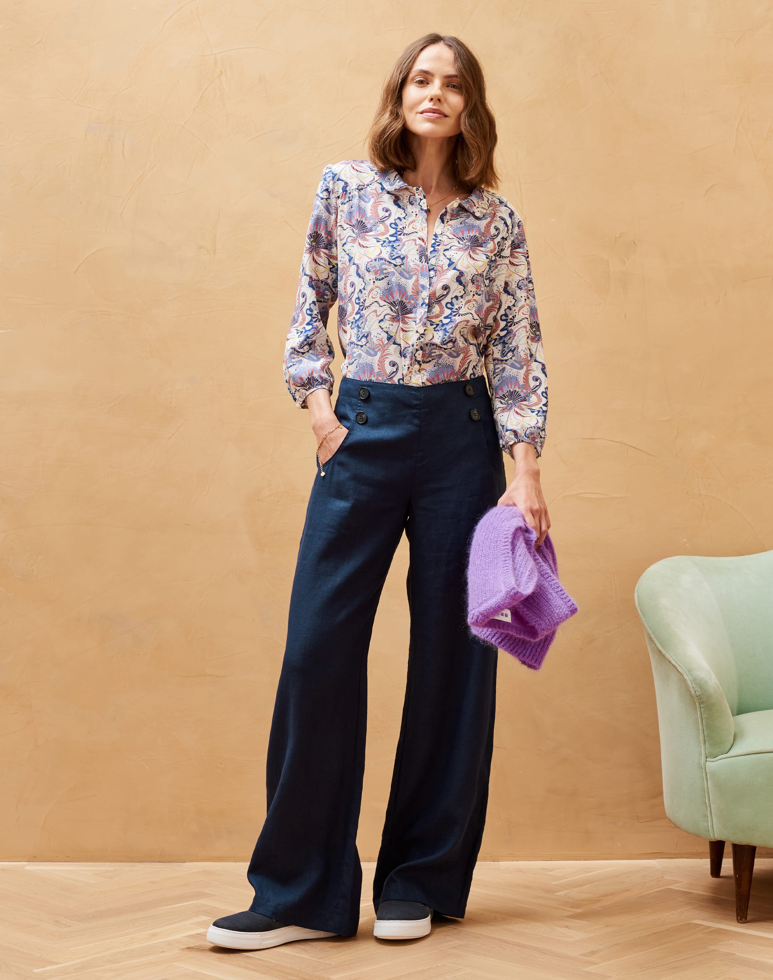Linen Button Front Trousers