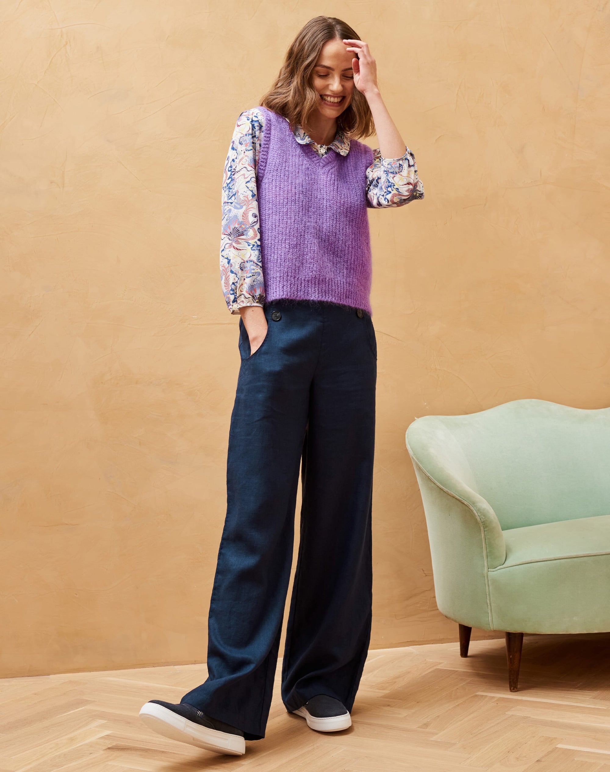 Linen Button Front Trousers
