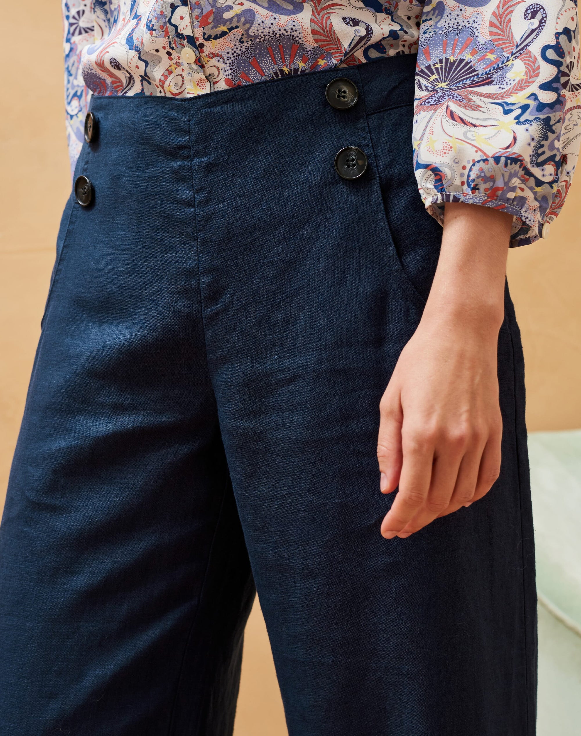 Linen Button Front Trousers