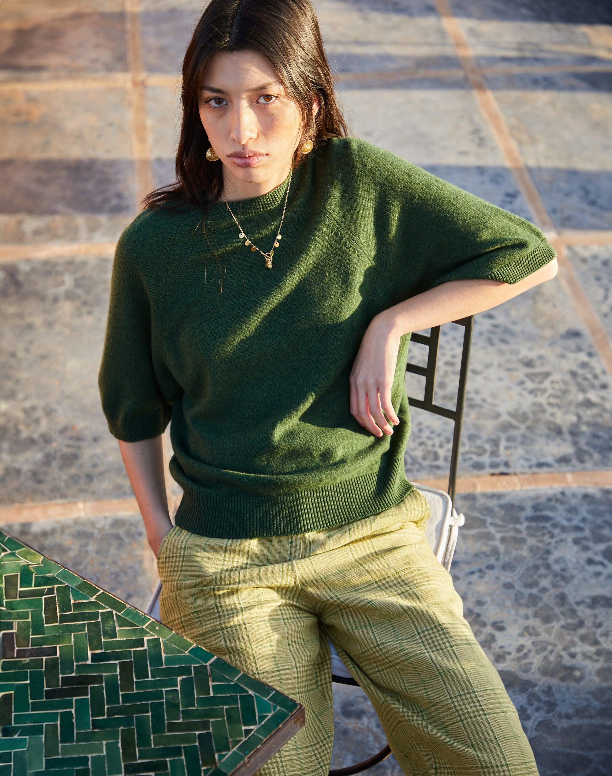 Cotton Linen Check Trousers
