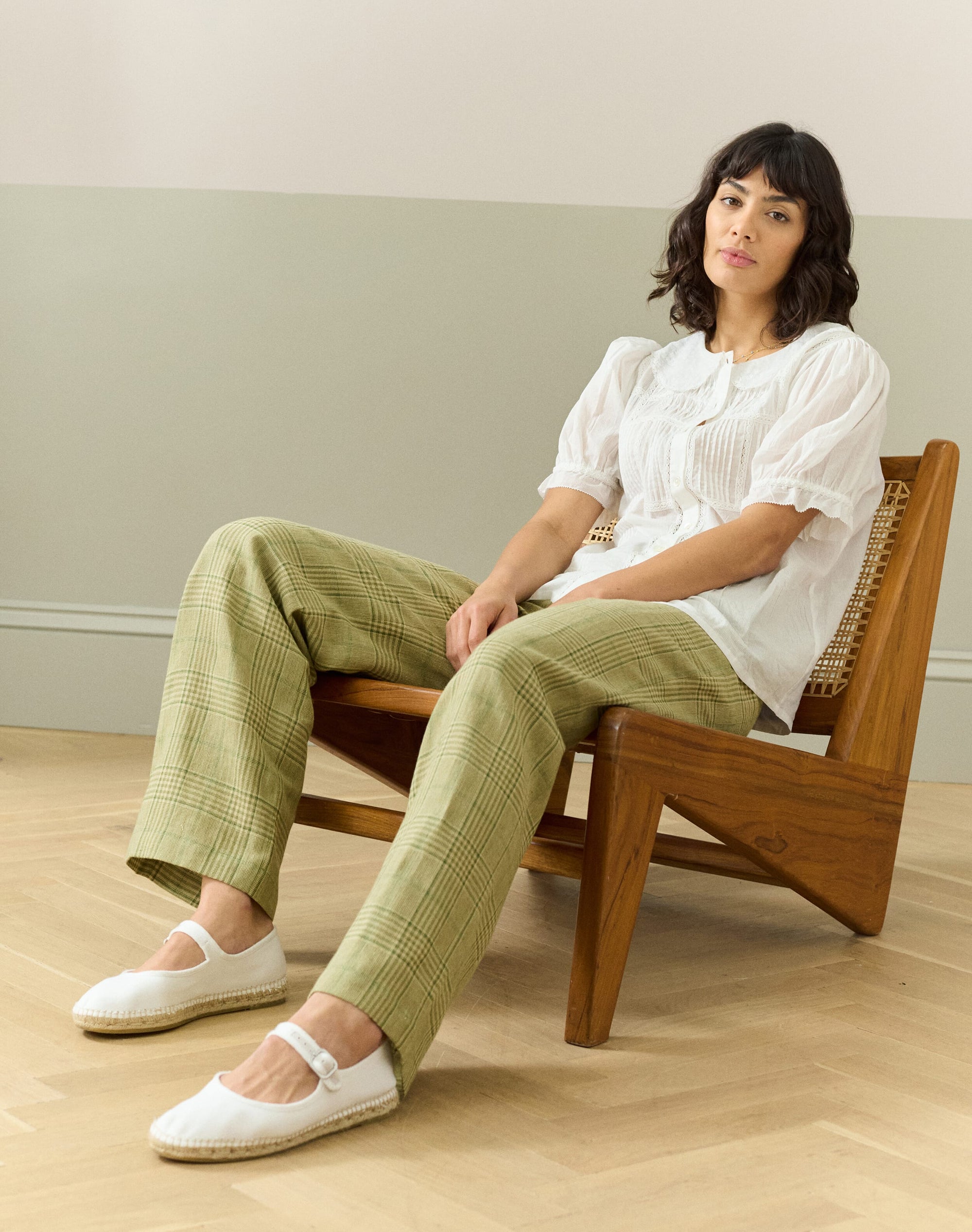 Cotton Linen Check Trousers