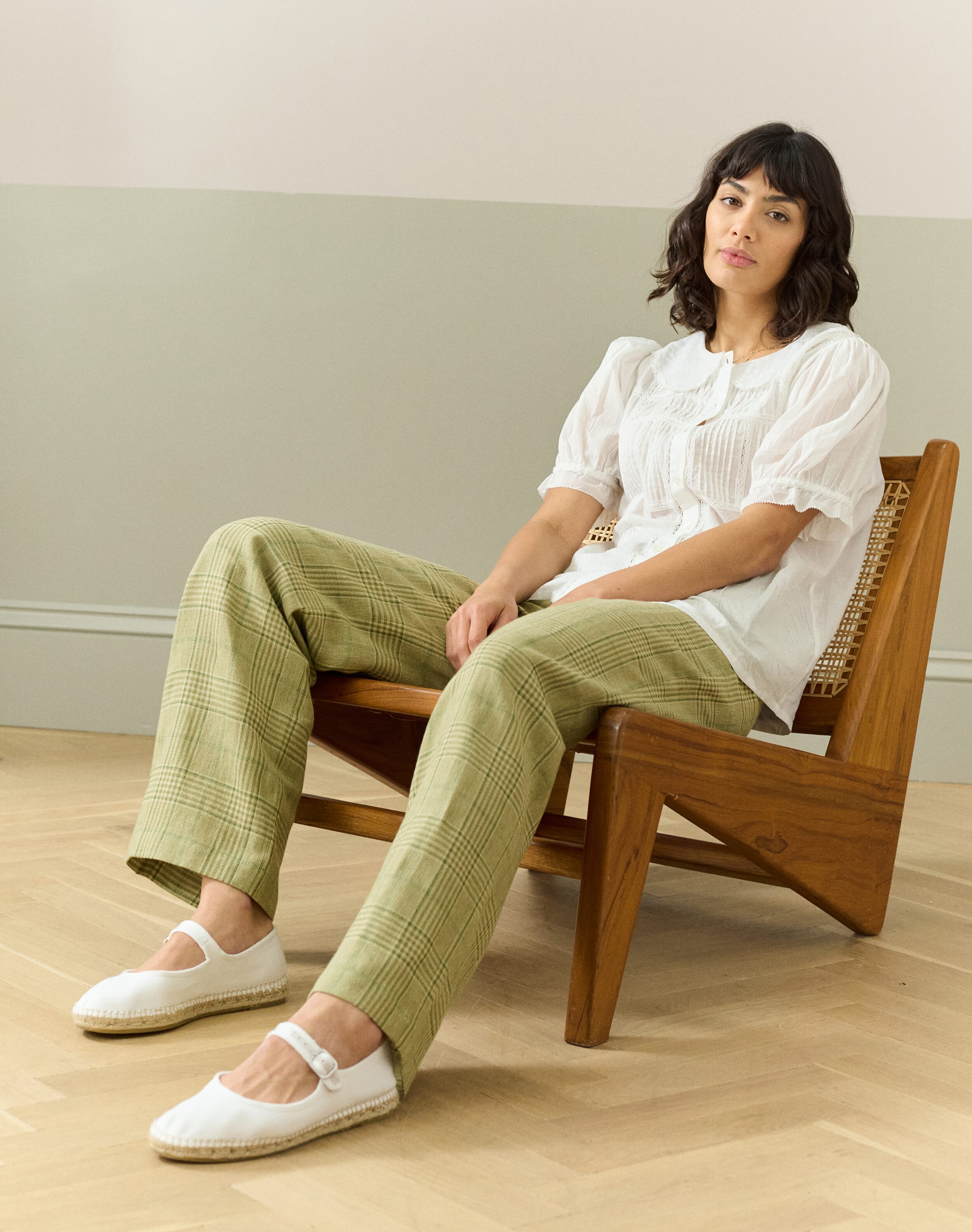 Cotton Linen Check Trousers
