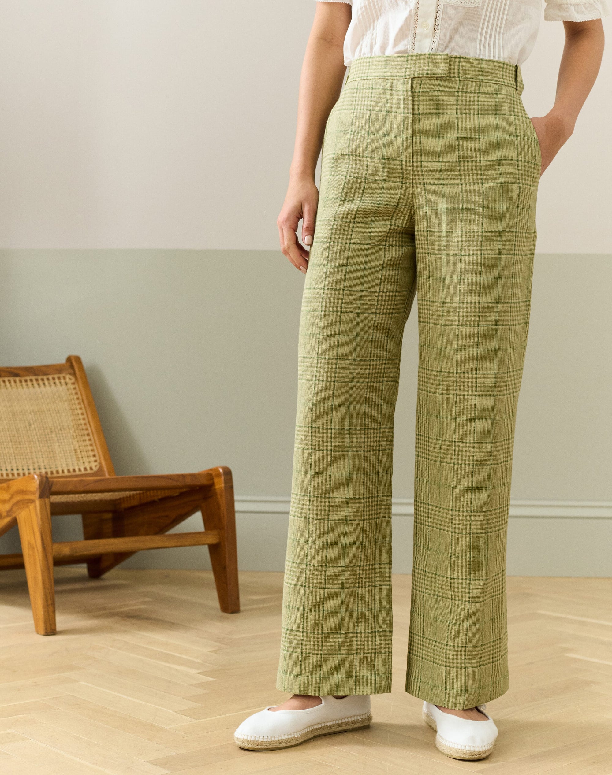 Cotton Linen Check Trousers