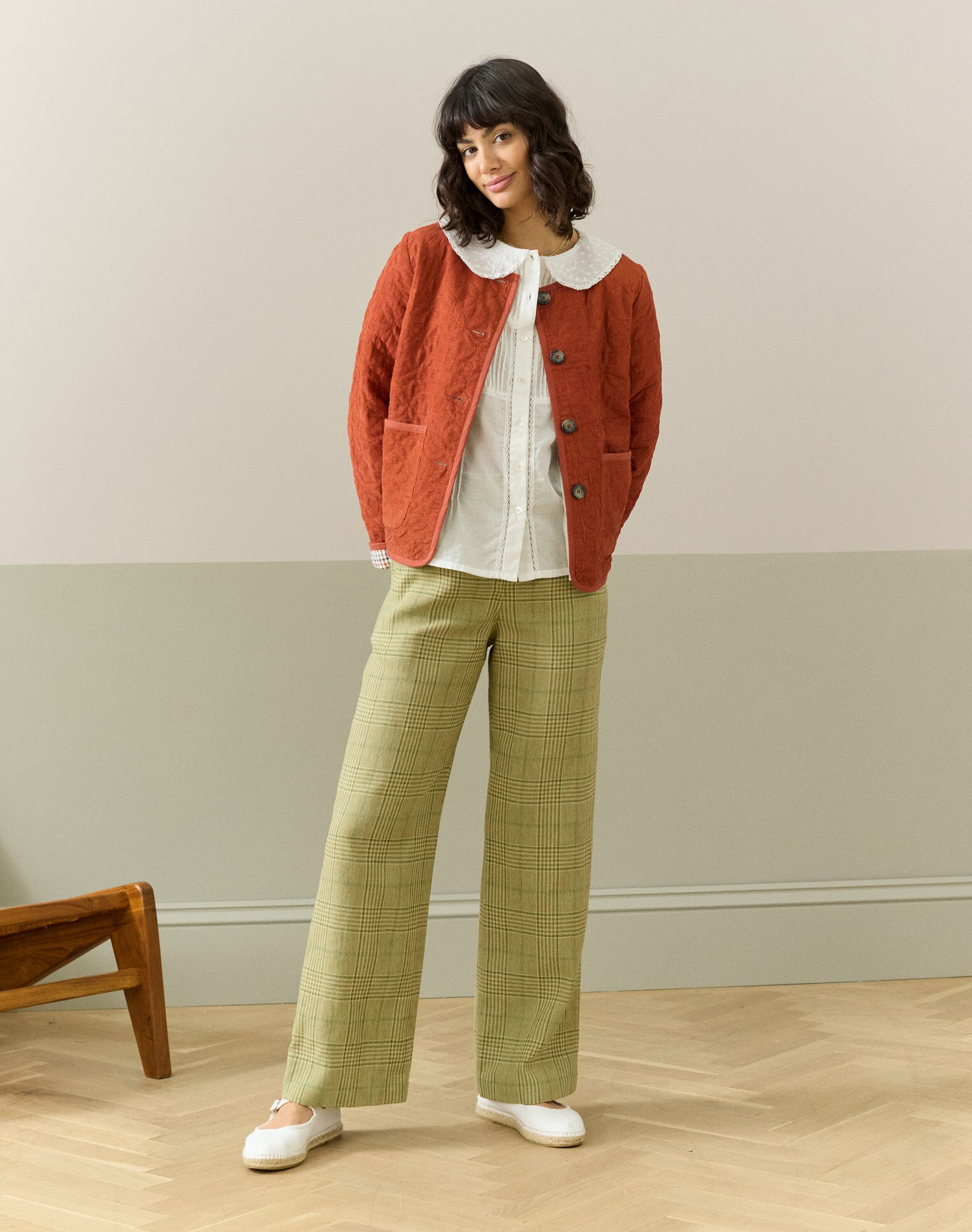 Cotton Linen Check Trousers