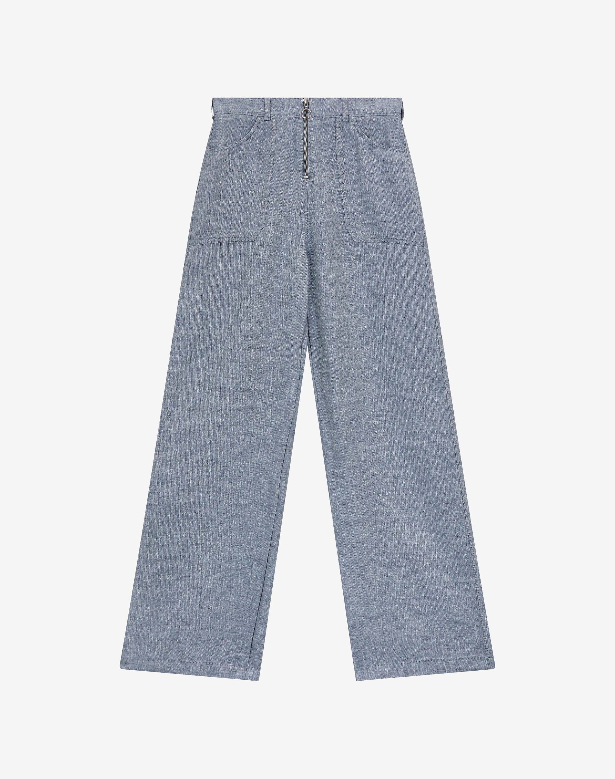 Herringbone Linen Wide Leg Trousers