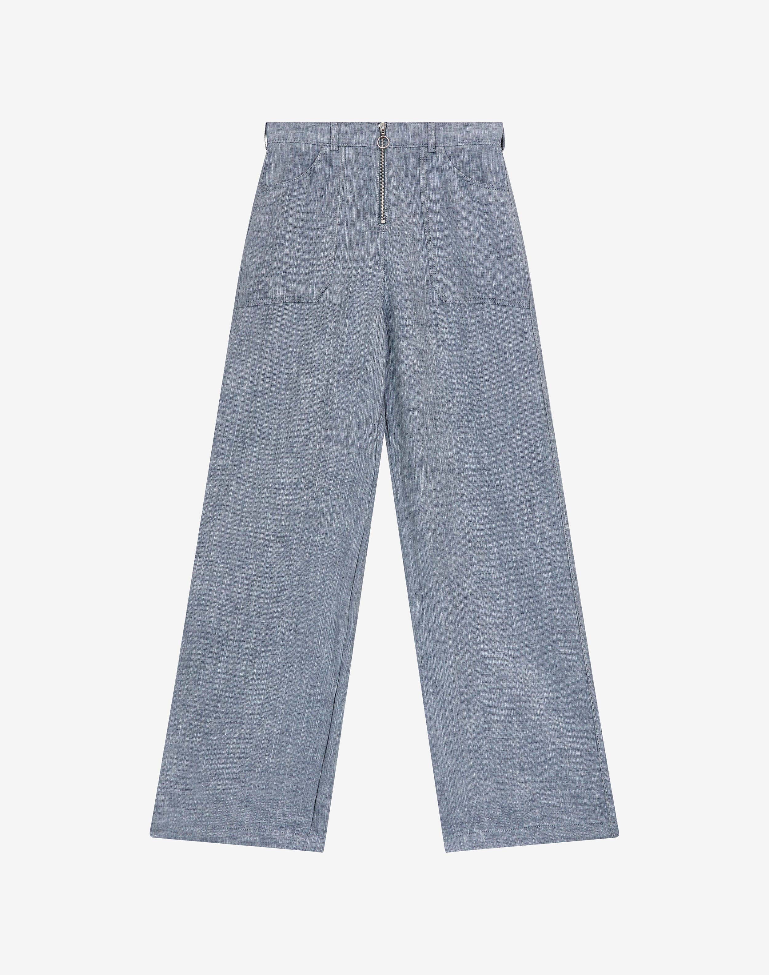 Herringbone Linen Wide Leg Trousers