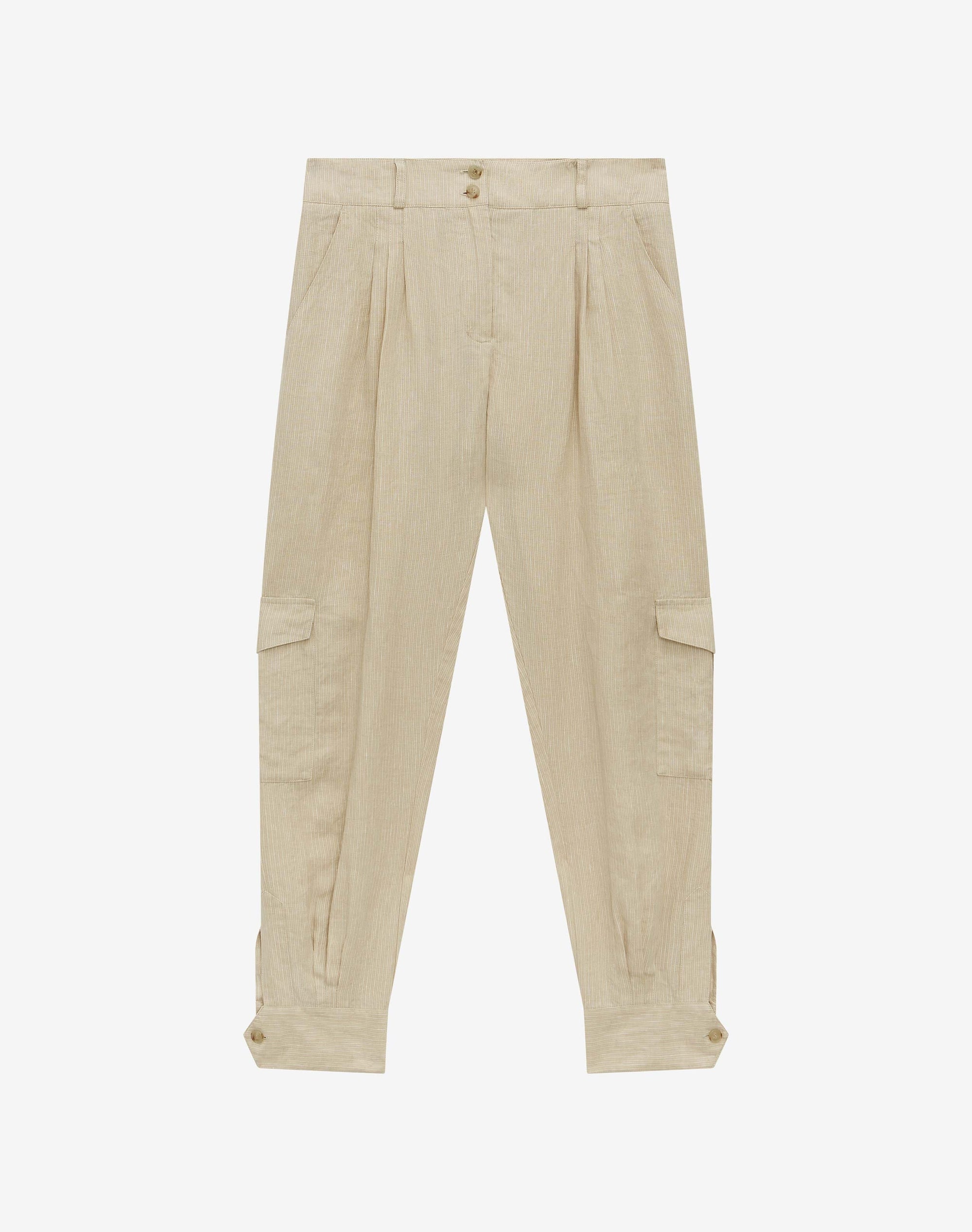 Textured Stripe Linen Cargo Trousers