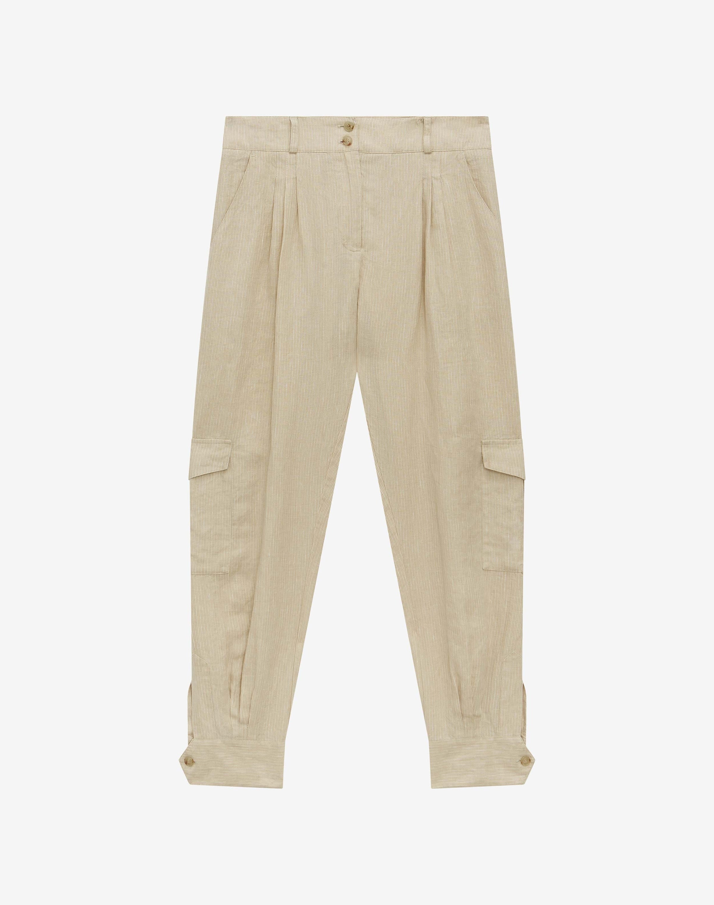 Textured Stripe Linen Cargo Trousers