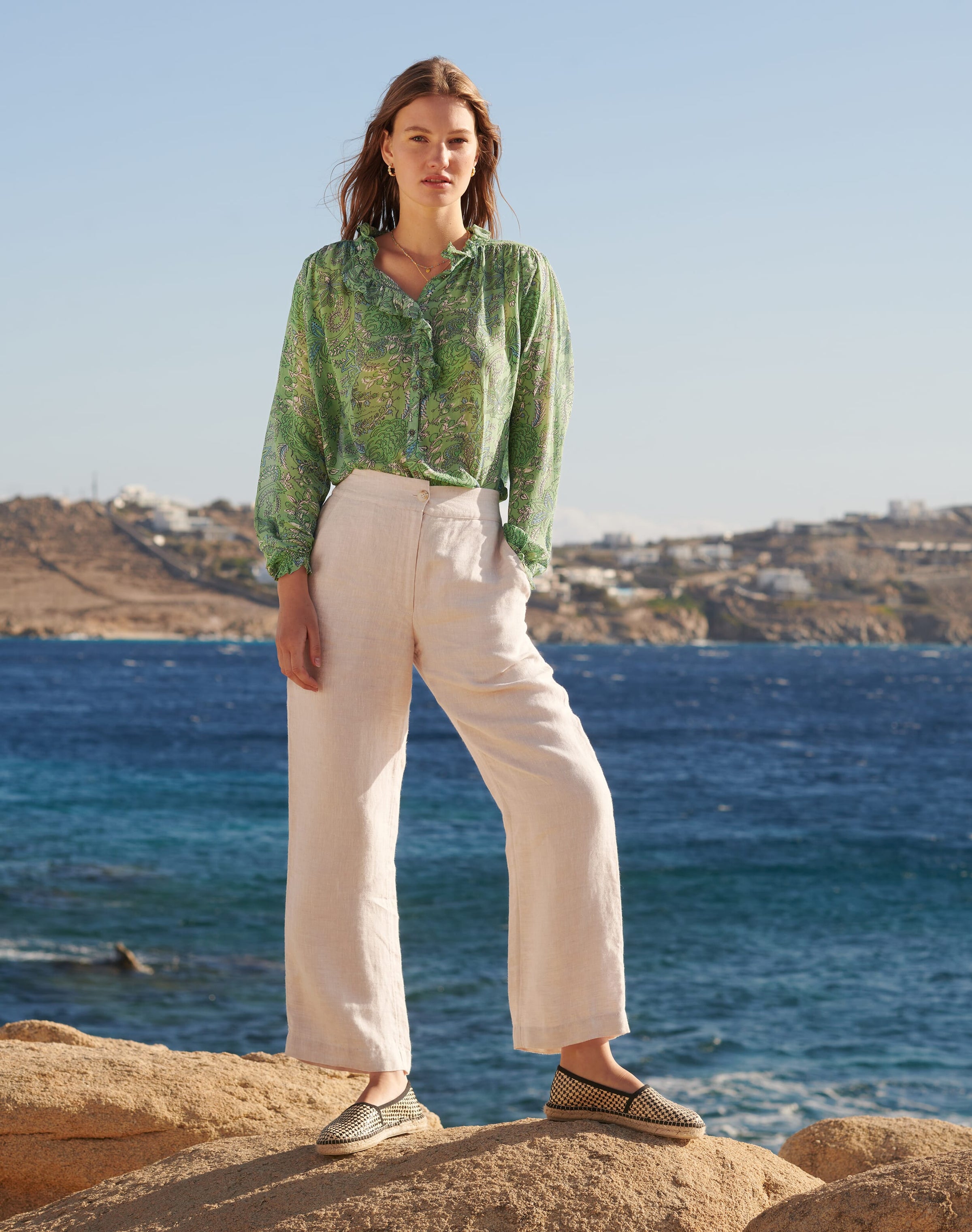 Herringbone Linen Pull On Trousers