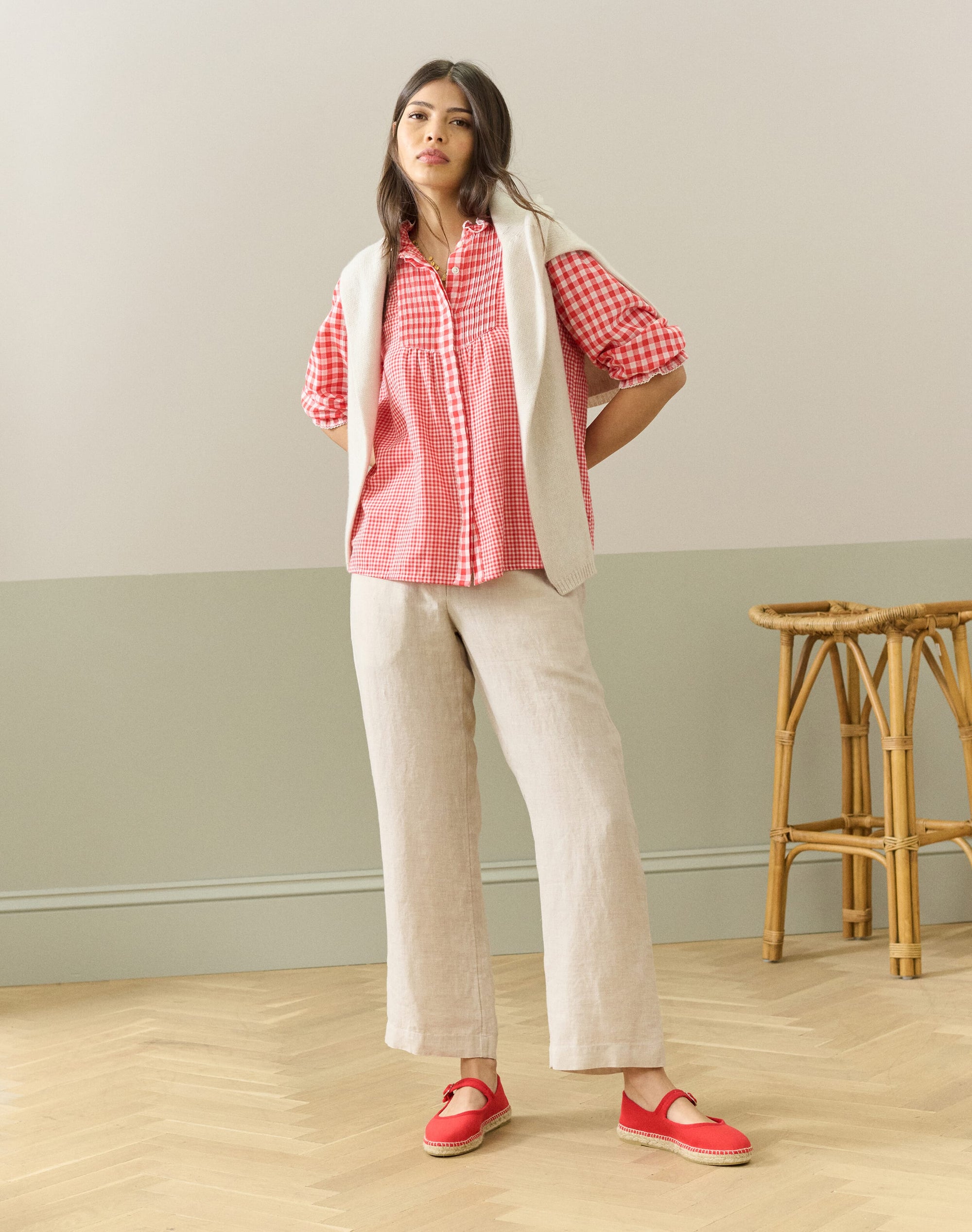 Herringbone Linen Pull On Trousers