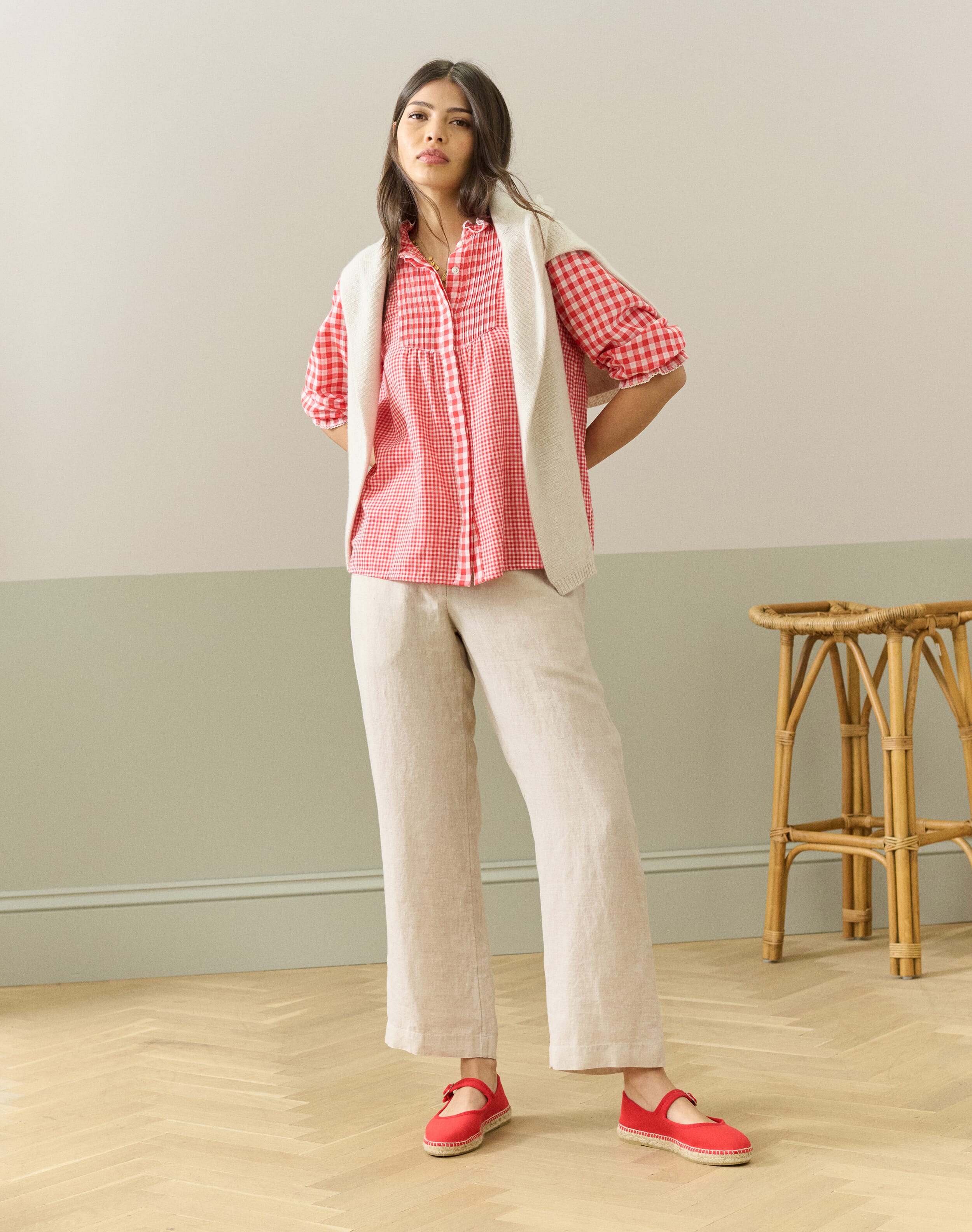 Herringbone Linen Pull On Trousers