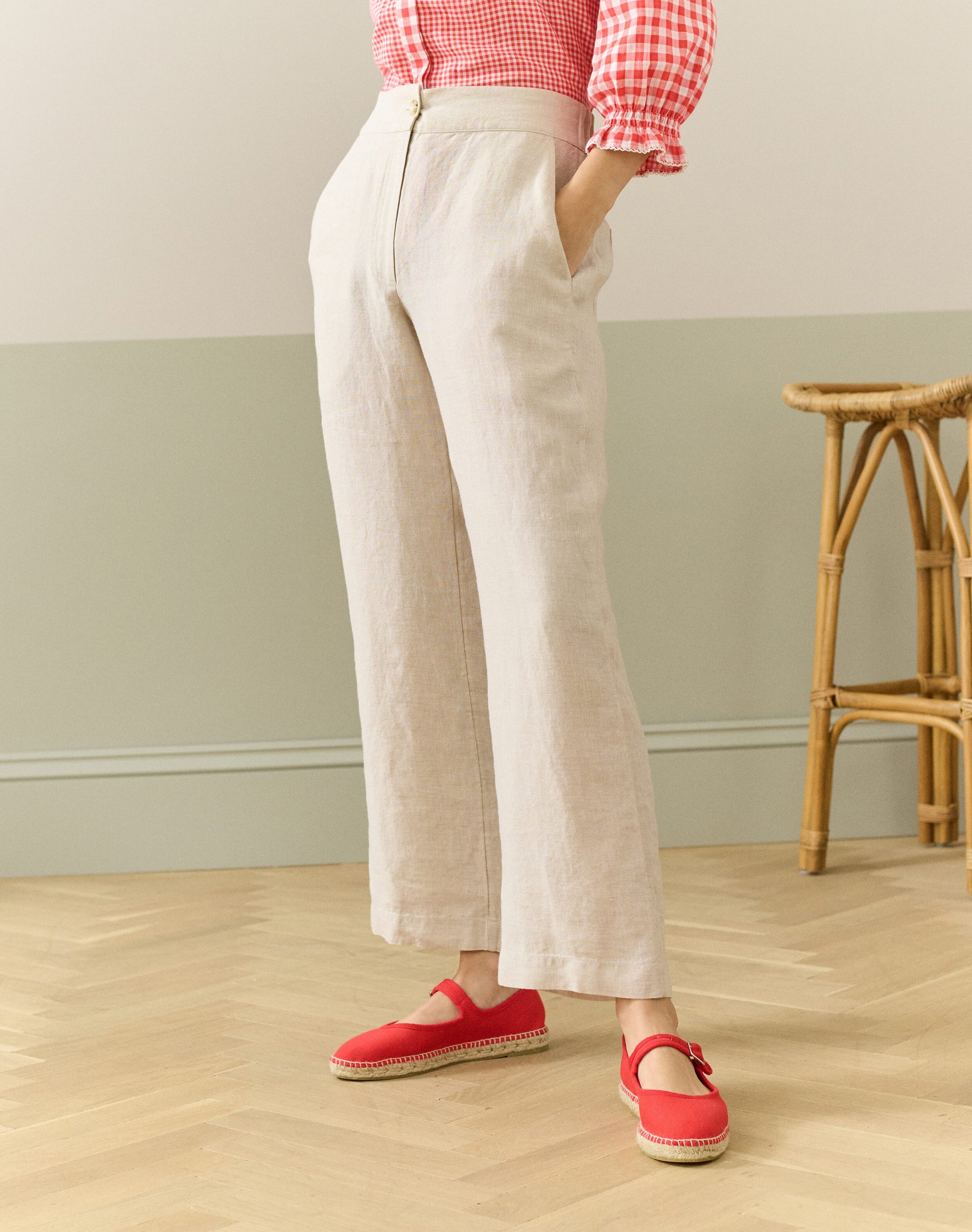 Herringbone Linen Pull On Trousers